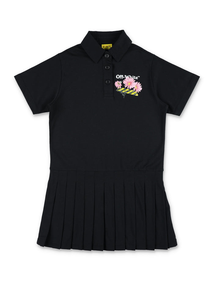 Off-White Kids Daisy Tape Polo Dress Black Cotton