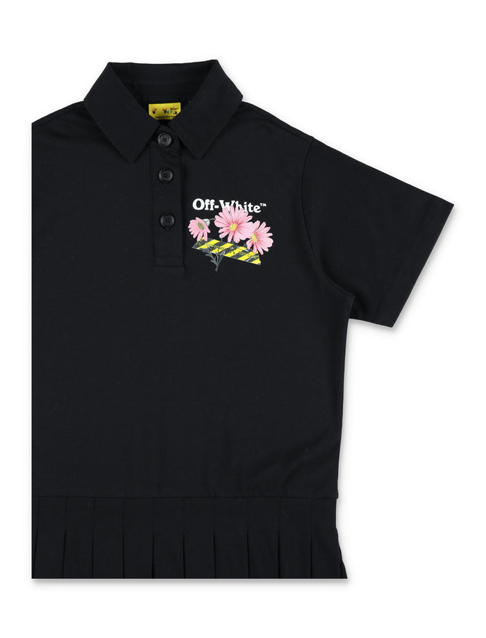 Off-White Kids Daisy Tape Polo Dress Black Cotton