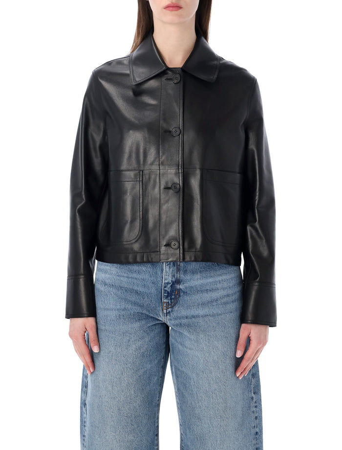 Sword 6.6.44 Nappa Leather Cropped Jacket Black Ovine