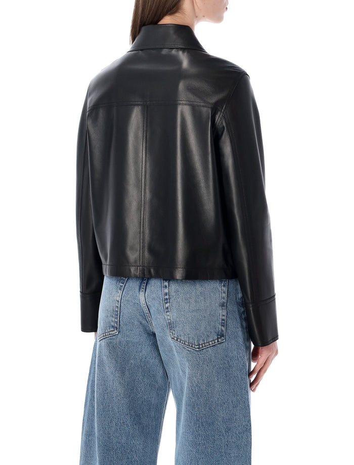 Sword 6.6.44 Nappa Leather Cropped Jacket Black Ovine