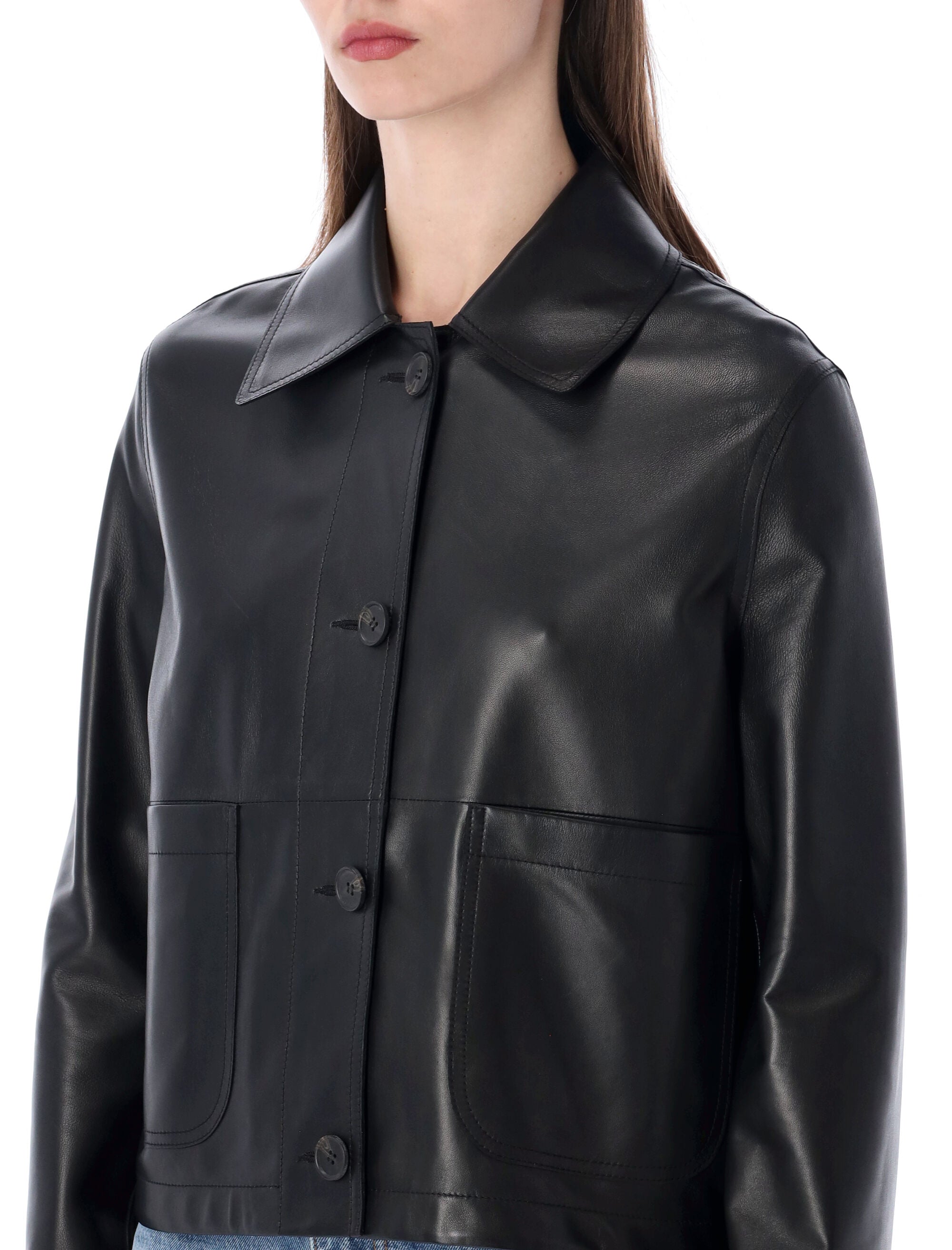 Sword 6.6.44 Nappa Leather Cropped Jacket Black Ovine