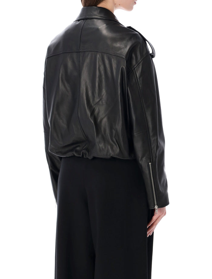 Sword elastic hem black leather jacket Ovine