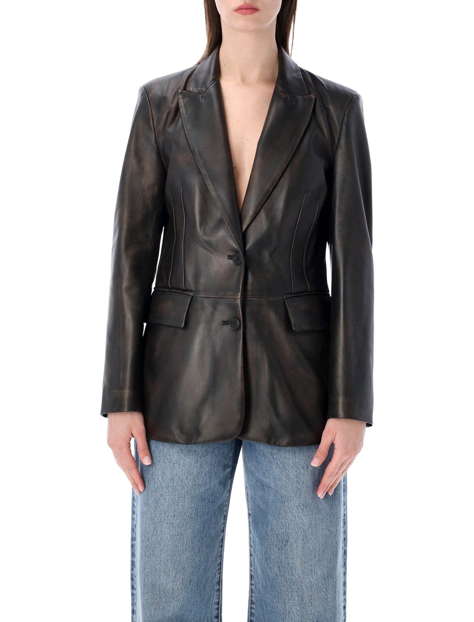 Sword 6.6.44 Rub Off Leather Black Ovine Jacket