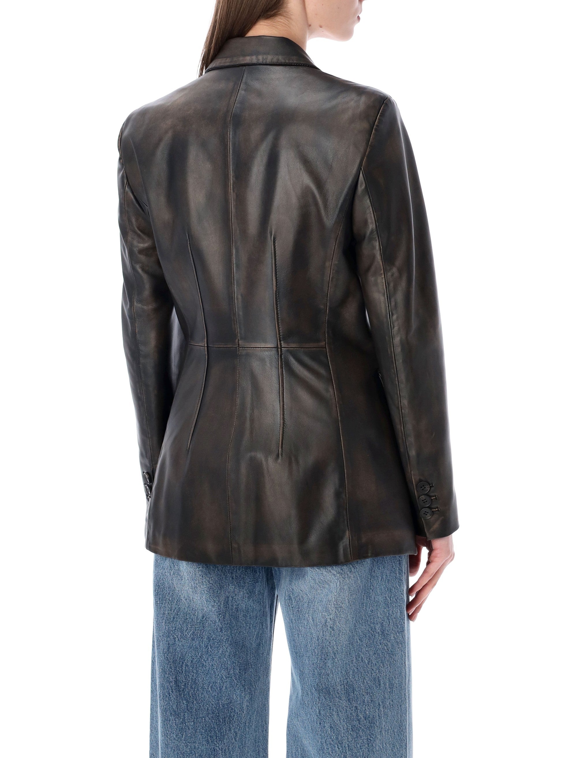 Sword 6.6.44 Rub Off Leather Black Ovine Jacket
