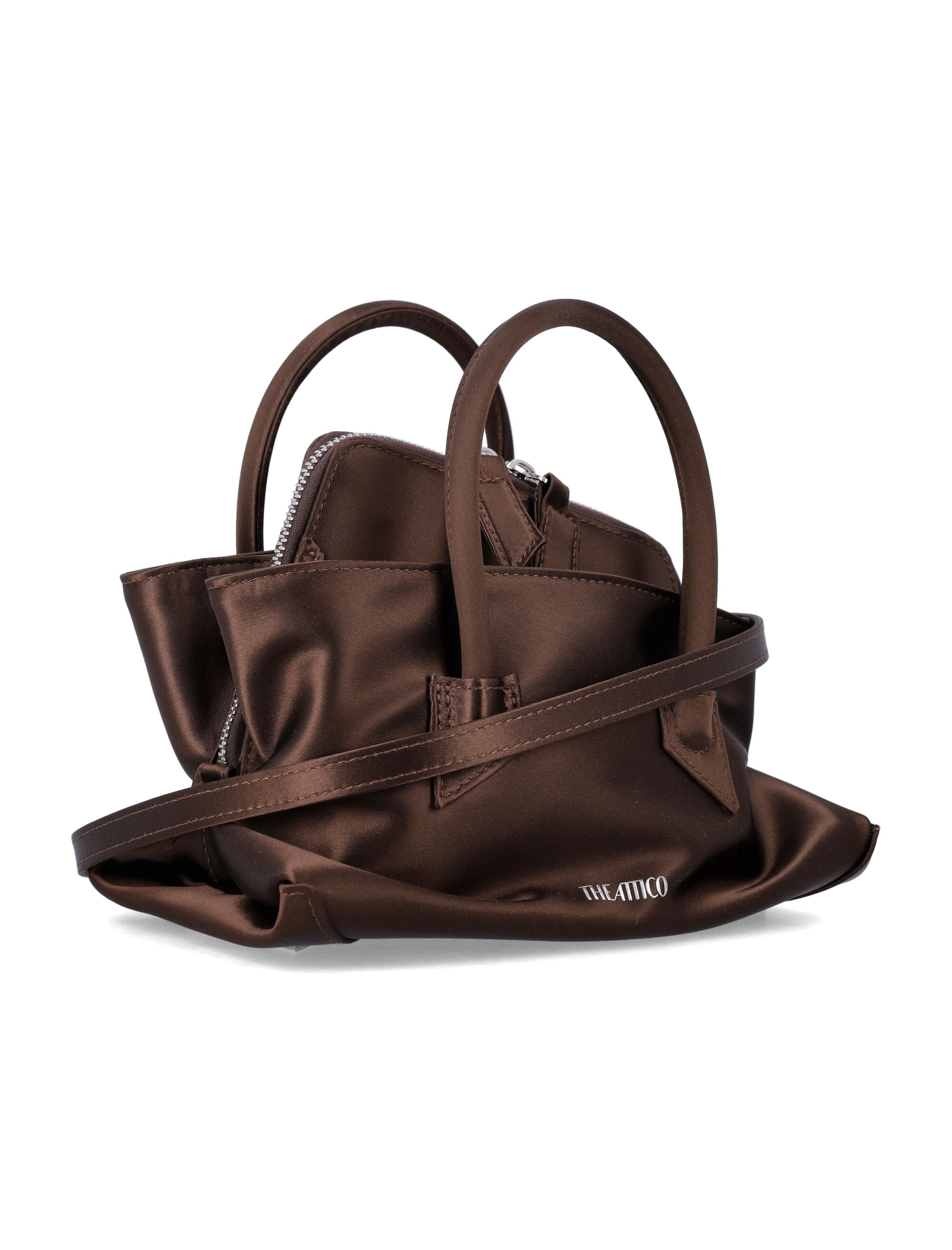 The Attico Satin Top Handle La Passeggiata Mini Dark Brown Acetate Shoulder Bag