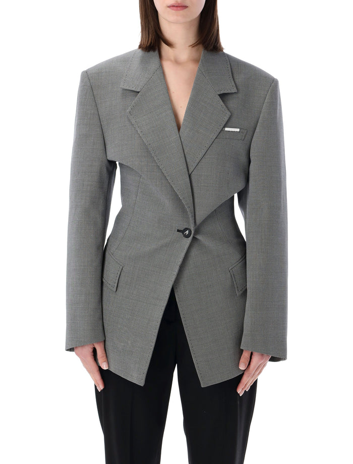 The Attico Tailored Blazer White Black Virgin Wool