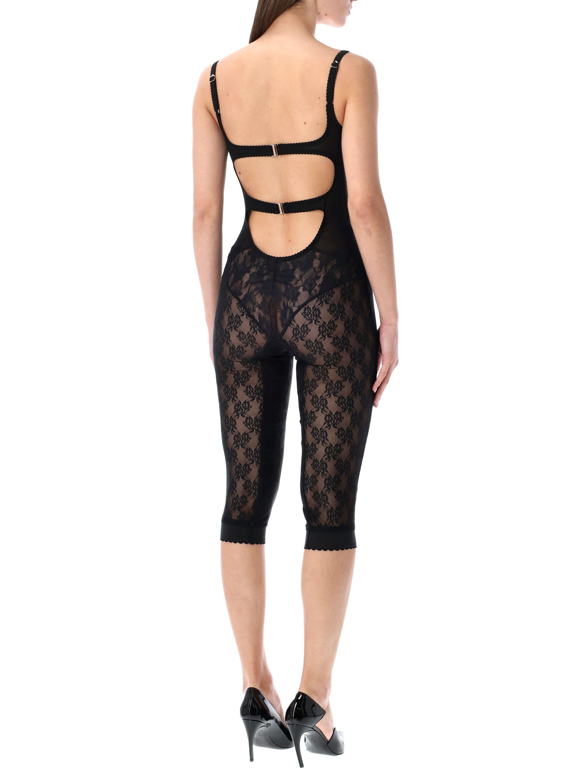 The Attico black Lace Overall Polyamide Jumpsuit