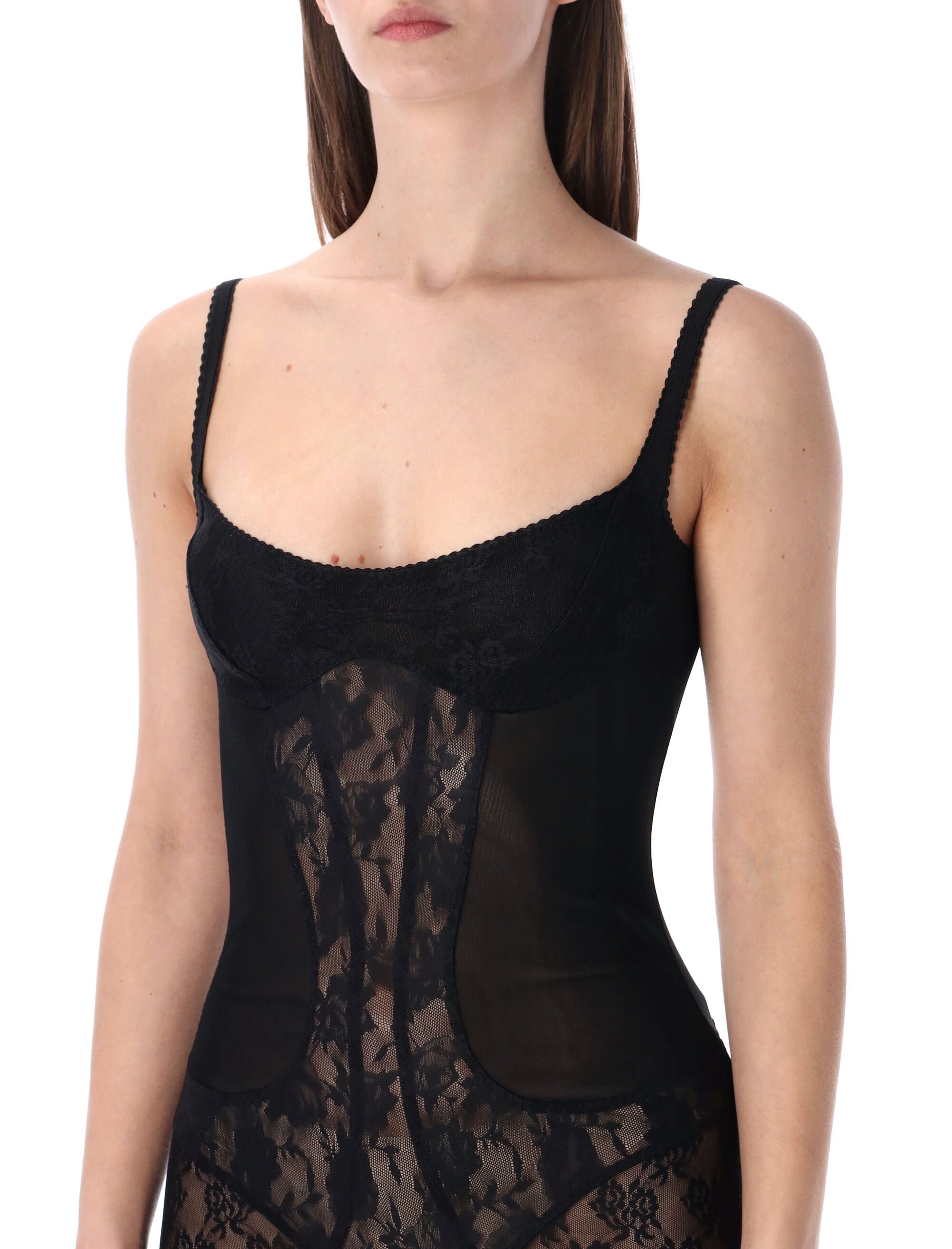 The Attico black Lace Overall Polyamide Jumpsuit