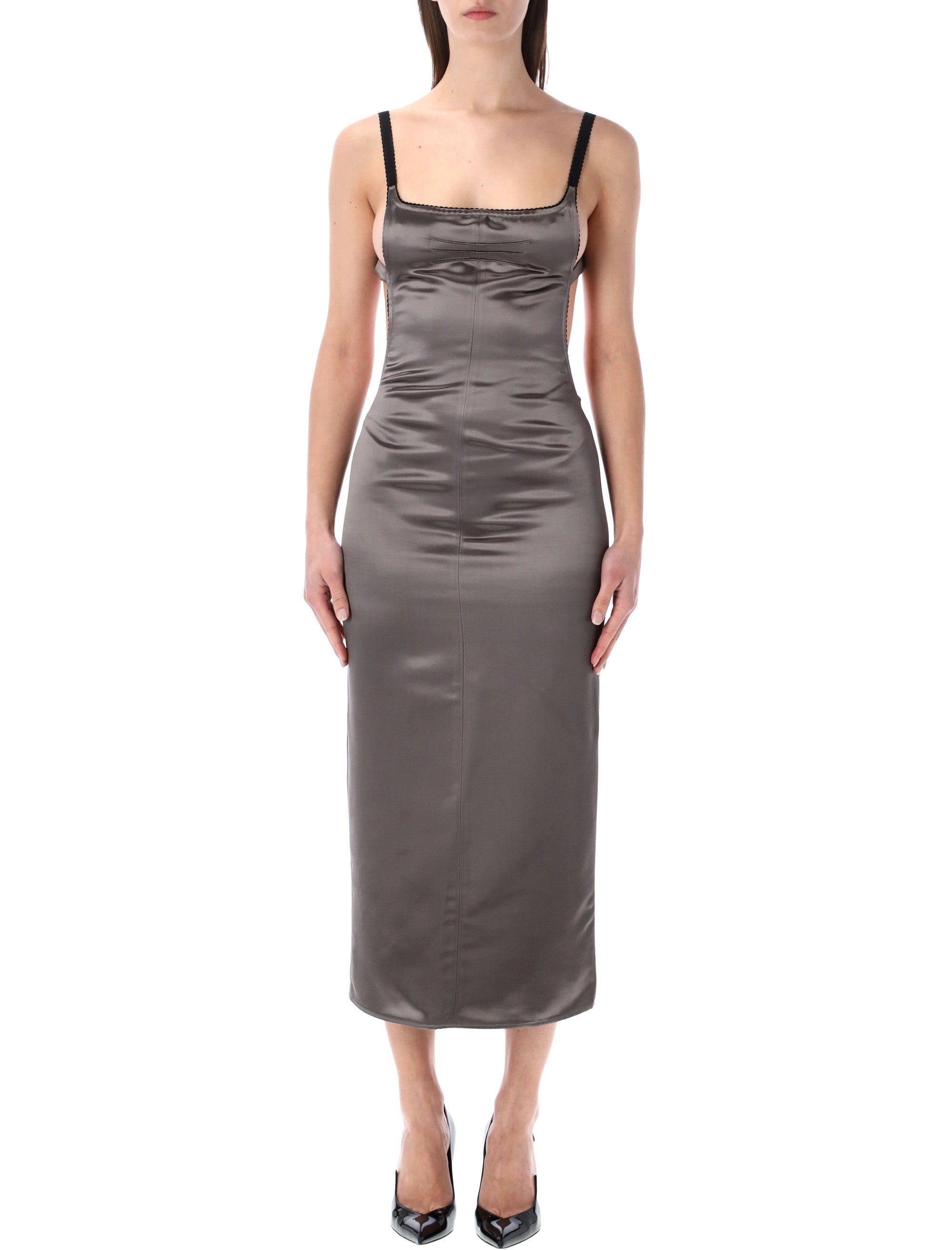 The Attico grey satin midi dress Metal Viscose