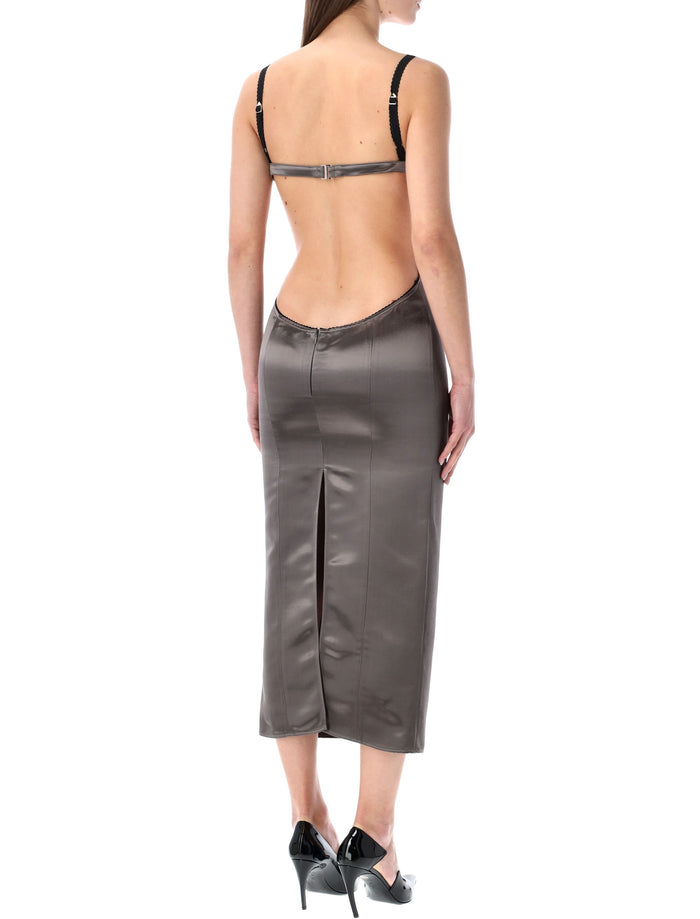 The Attico grey satin midi dress Metal Viscose