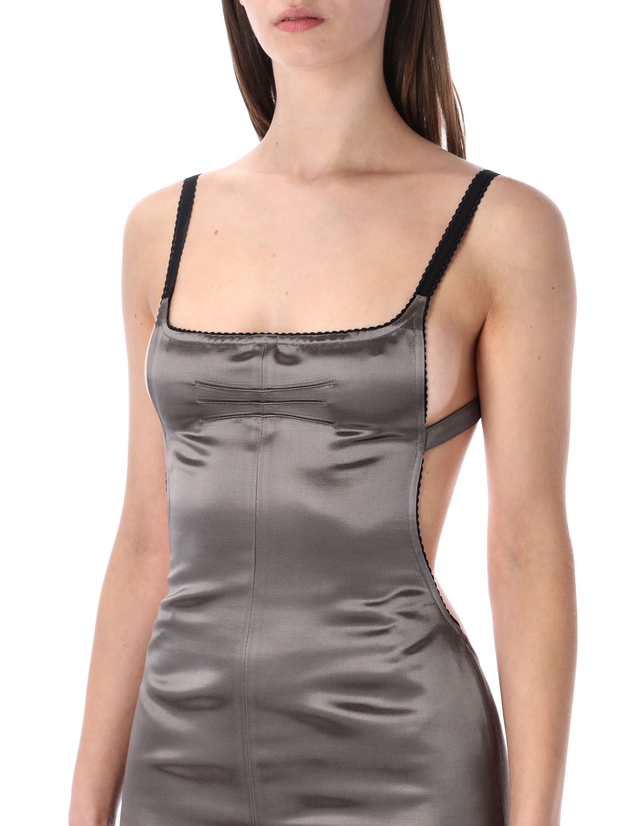 The Attico grey satin midi dress Metal Viscose