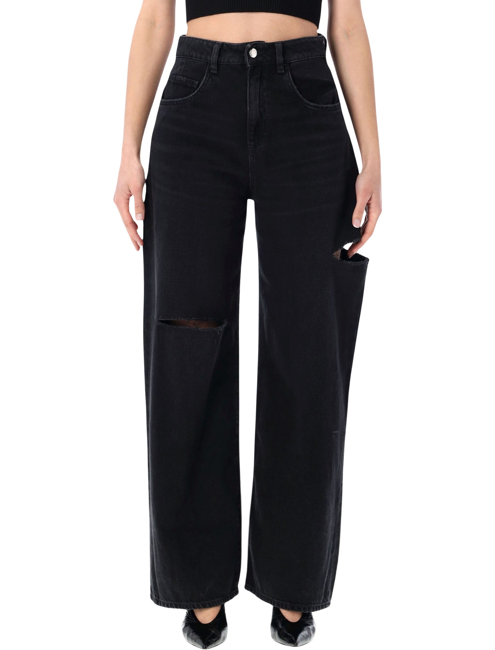 Icon Denim Poppy Wide Leg Jeans Ghraphite Black Cotton