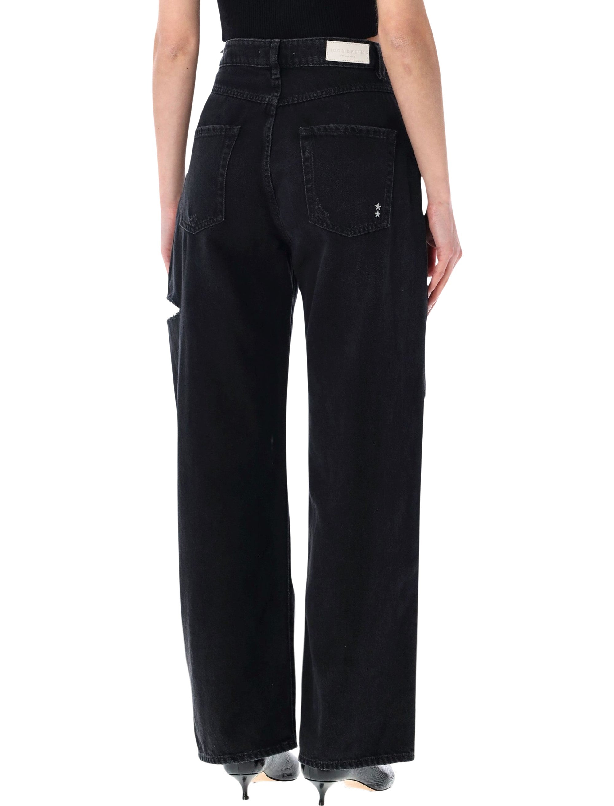 Icon Denim Poppy Wide Leg Jeans Ghraphite Black Cotton