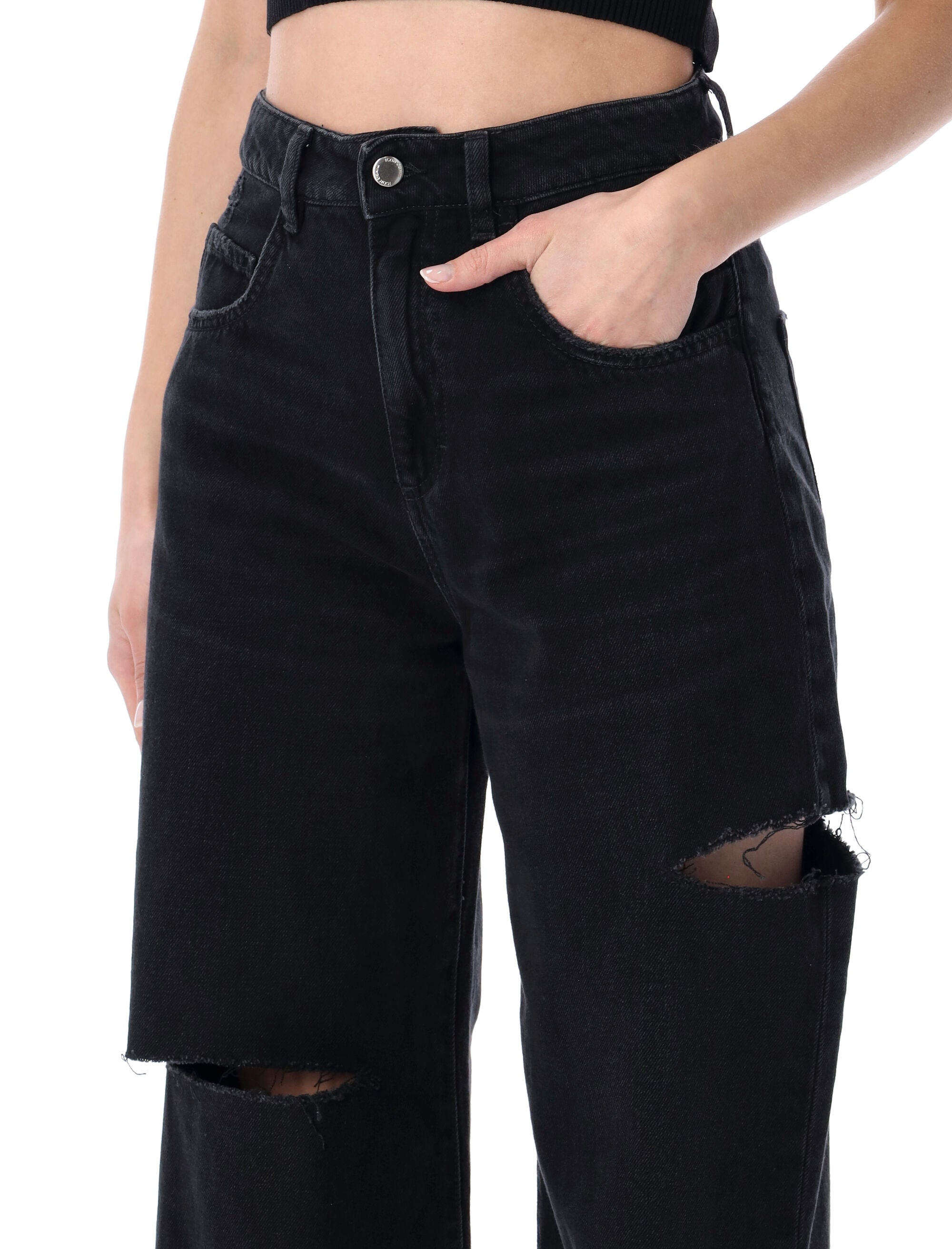Icon Denim Poppy Wide Leg Jeans Ghraphite Black Cotton