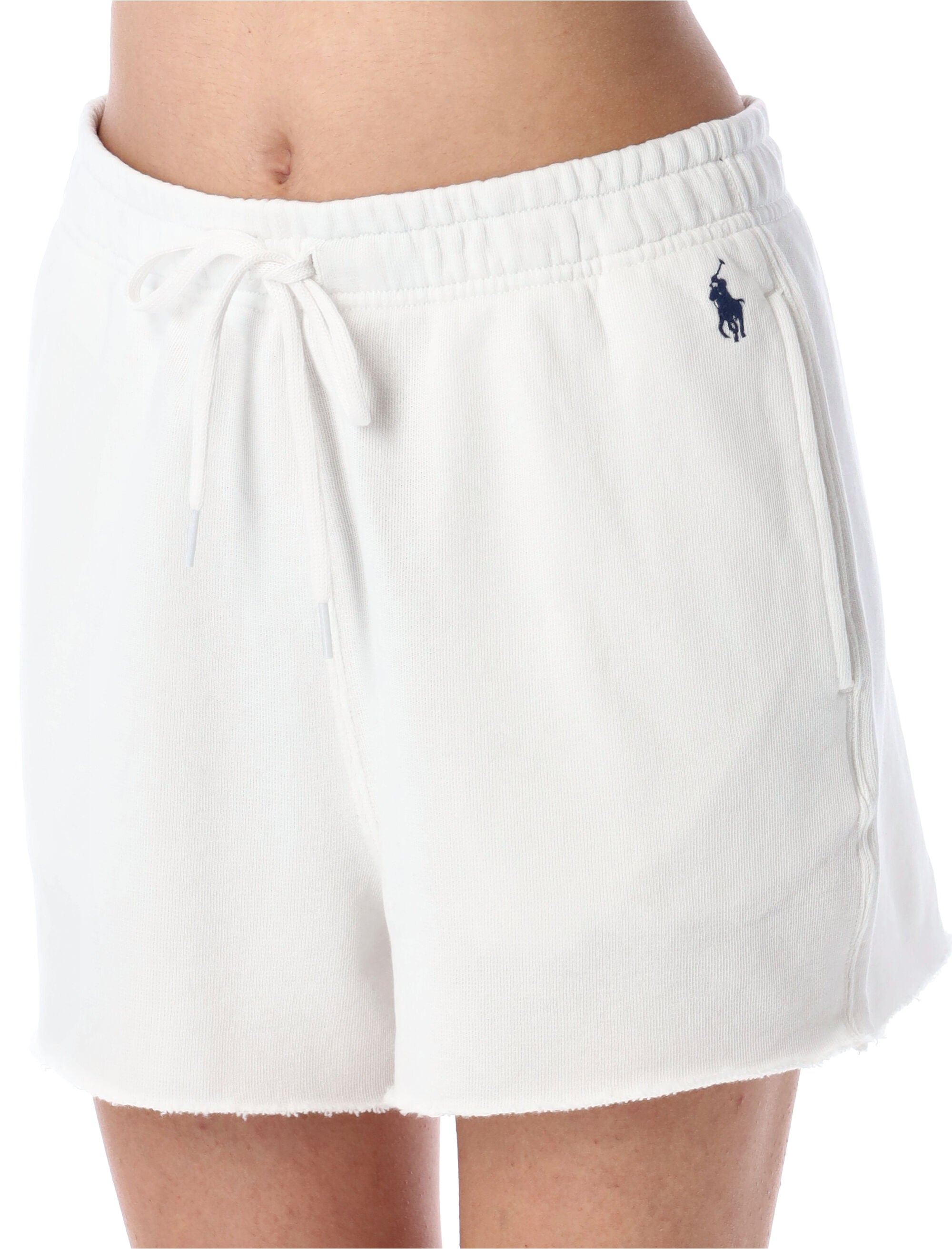 Polo Ralph Lauren White Lightweight Fleece Drawstring Shorts Cotton