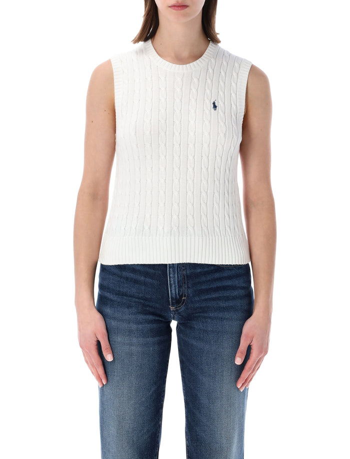 Polo Ralph Lauren cable knit sleeveless sweater White Cotton