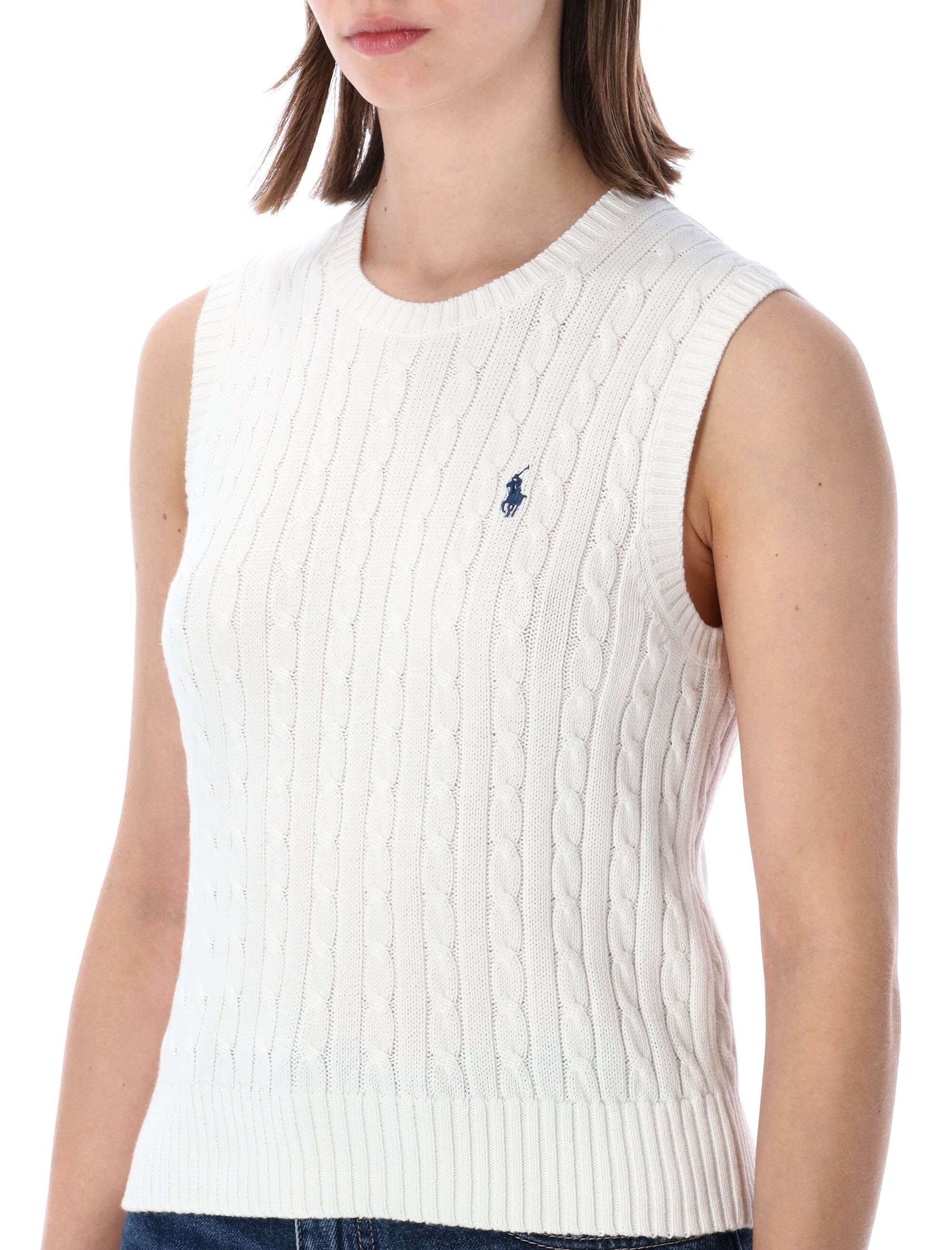 Polo Ralph Lauren cable knit sleeveless sweater White Cotton