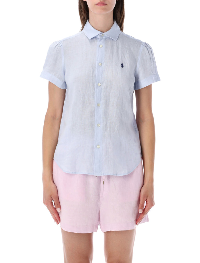 Polo Ralph Lauren Short Sleeves Linen Shirt Light Blue