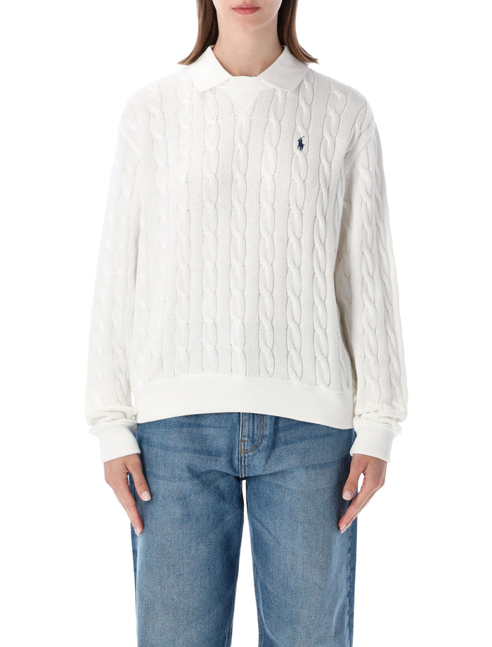 Polo Ralph Lauren White Cable-Knit Cotton Sweater