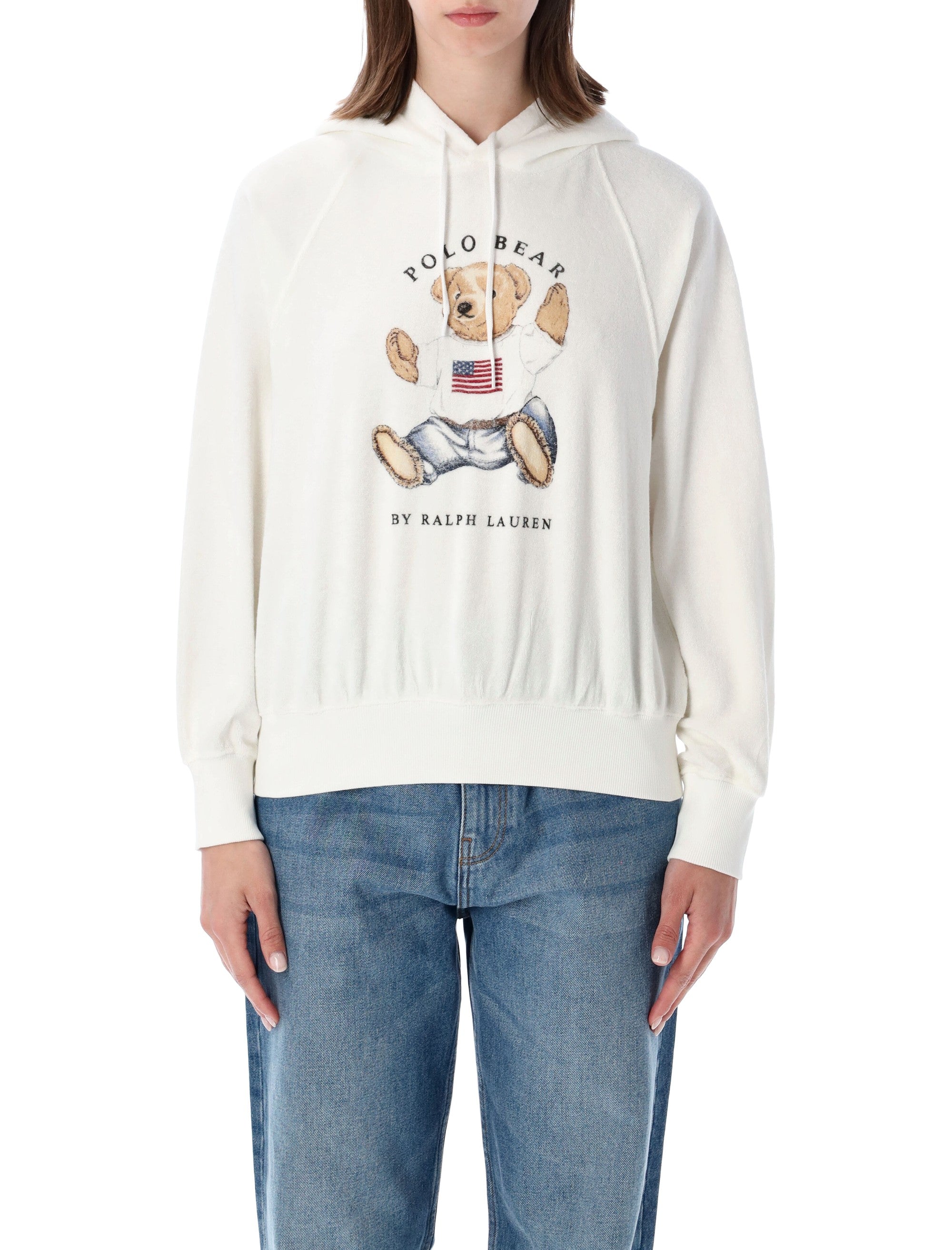 Polo Ralph Lauren Bear Terry Hoodie White Cotton Sweatshirt
