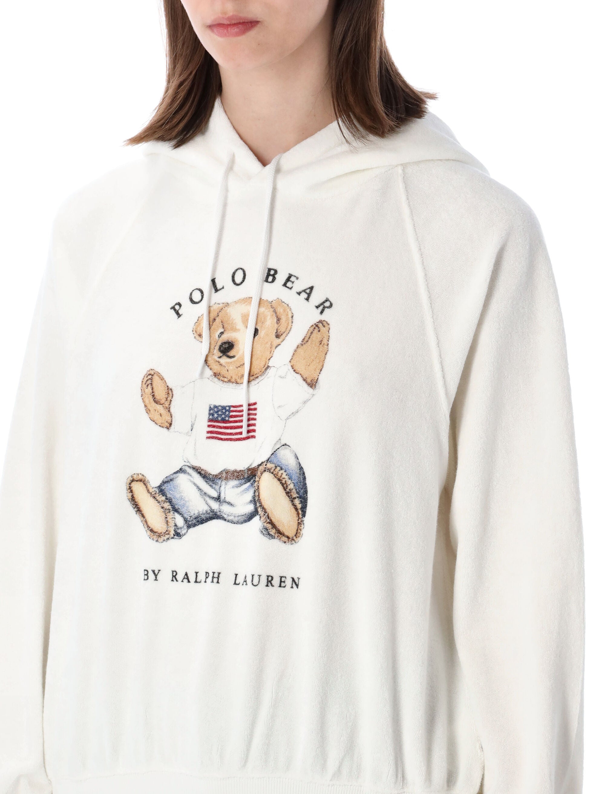 Polo Ralph Lauren Bear Terry Hoodie White Cotton Sweatshirt