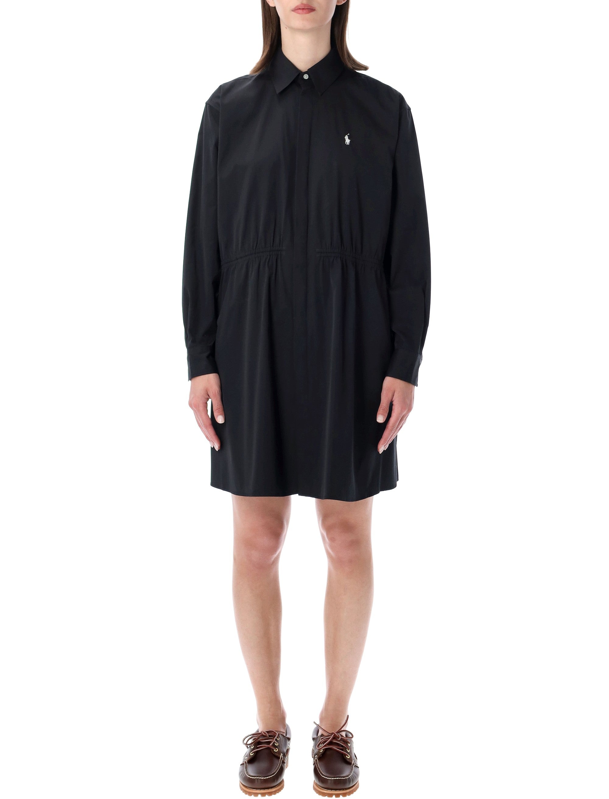 Polo Ralph Lauren Cotton Drawcord Shirtdress Black Dress