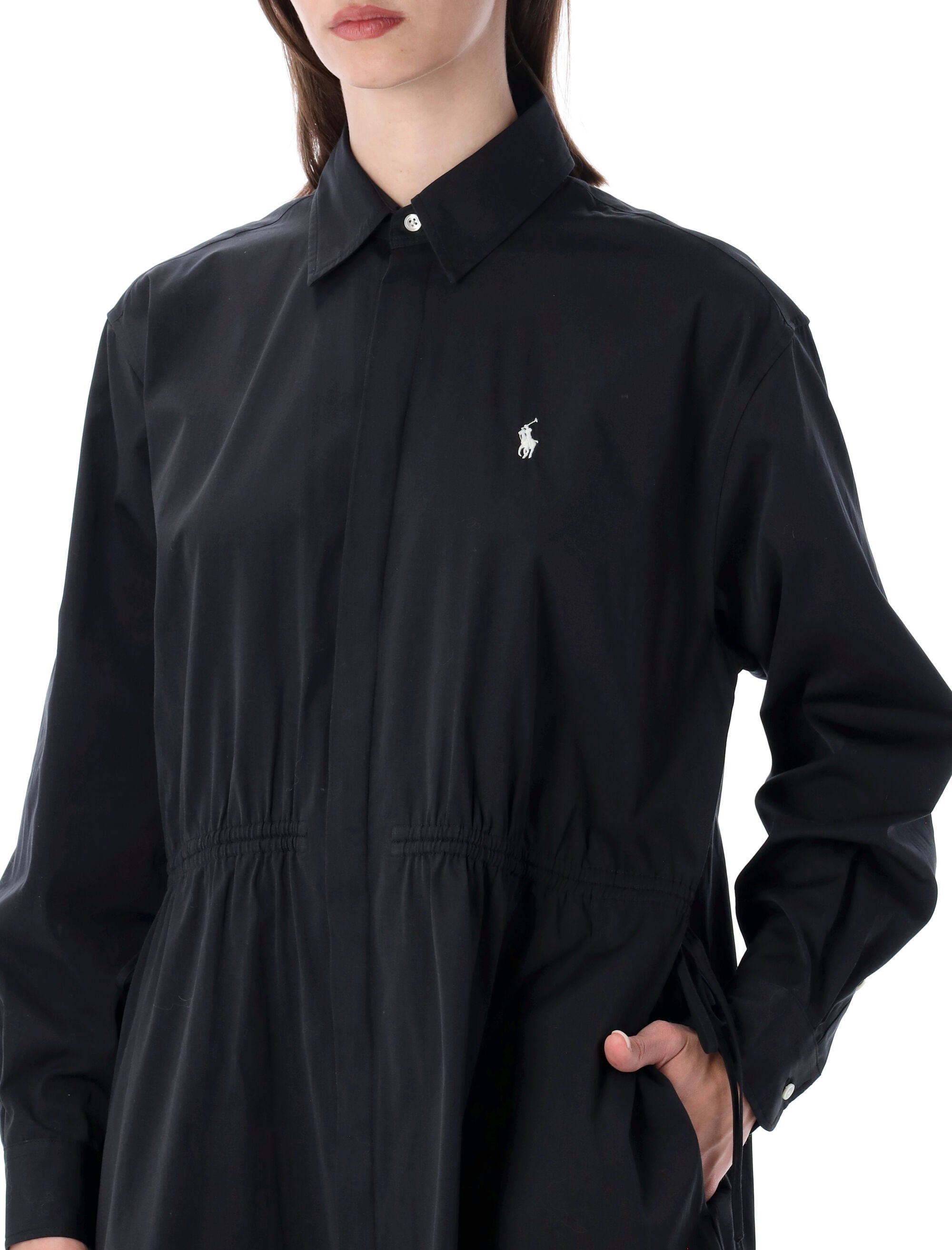 Polo Ralph Lauren Cotton Drawcord Shirtdress Black Dress