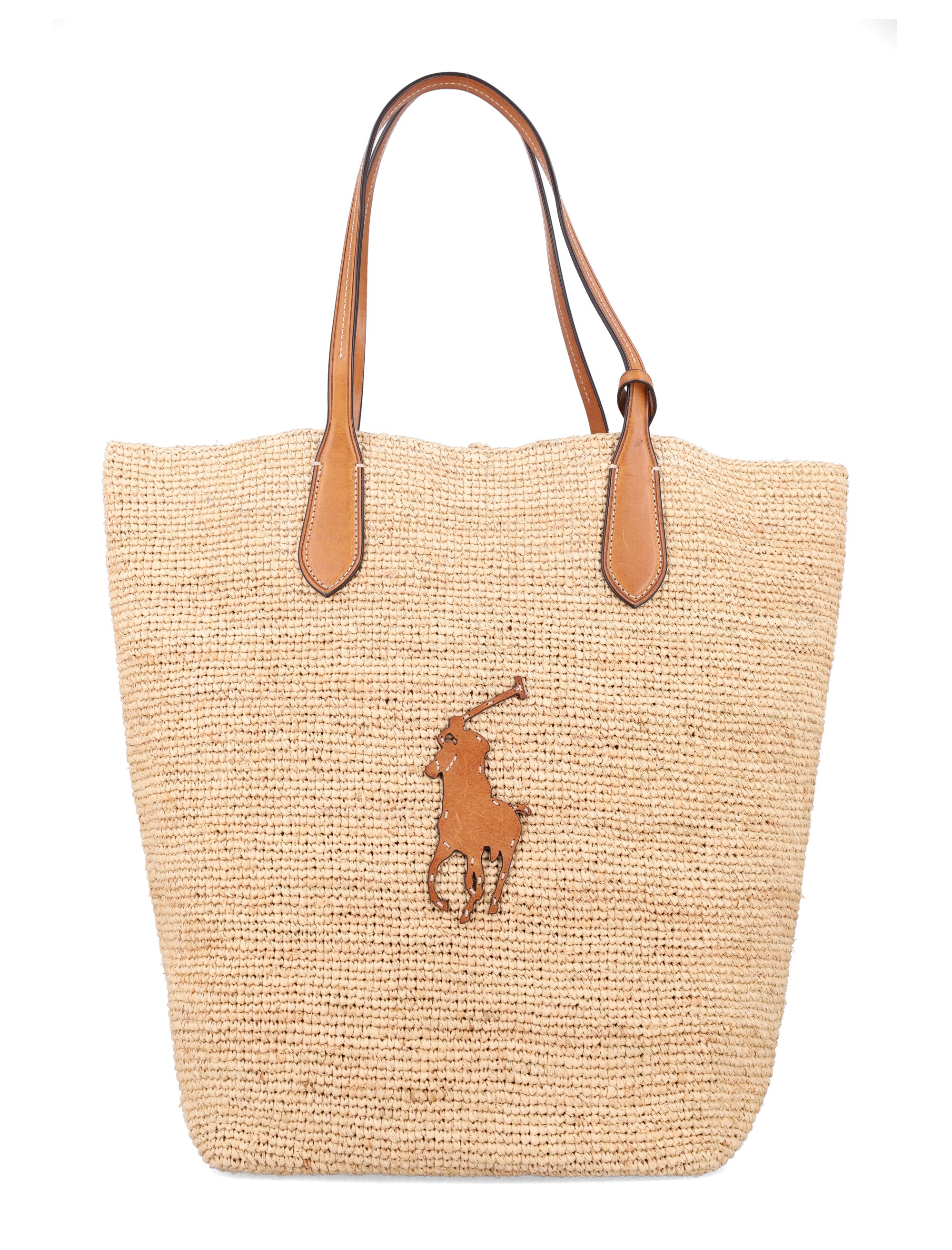 Polo Ralph Lauren Big Pony Large Raffia Tote Natural Trim