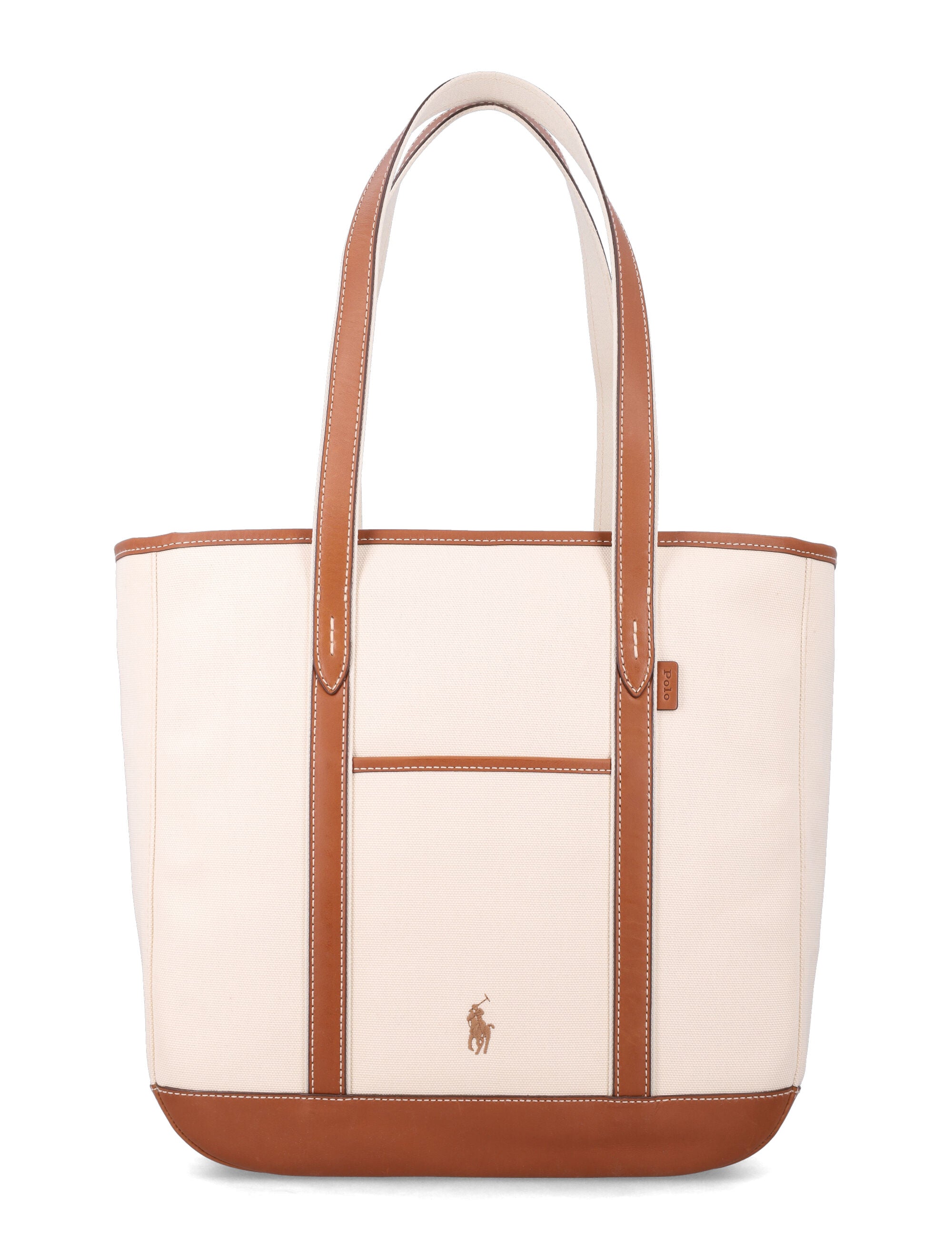 Polo Ralph Lauren leather-trim shopper tote Ecru + Cuoio Cotton Trim