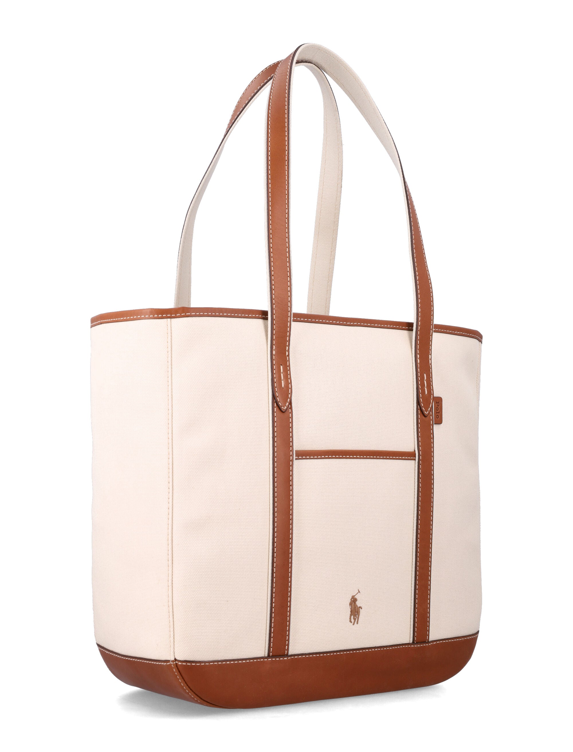 Polo Ralph Lauren leather-trim shopper tote Ecru + Cuoio Cotton Trim