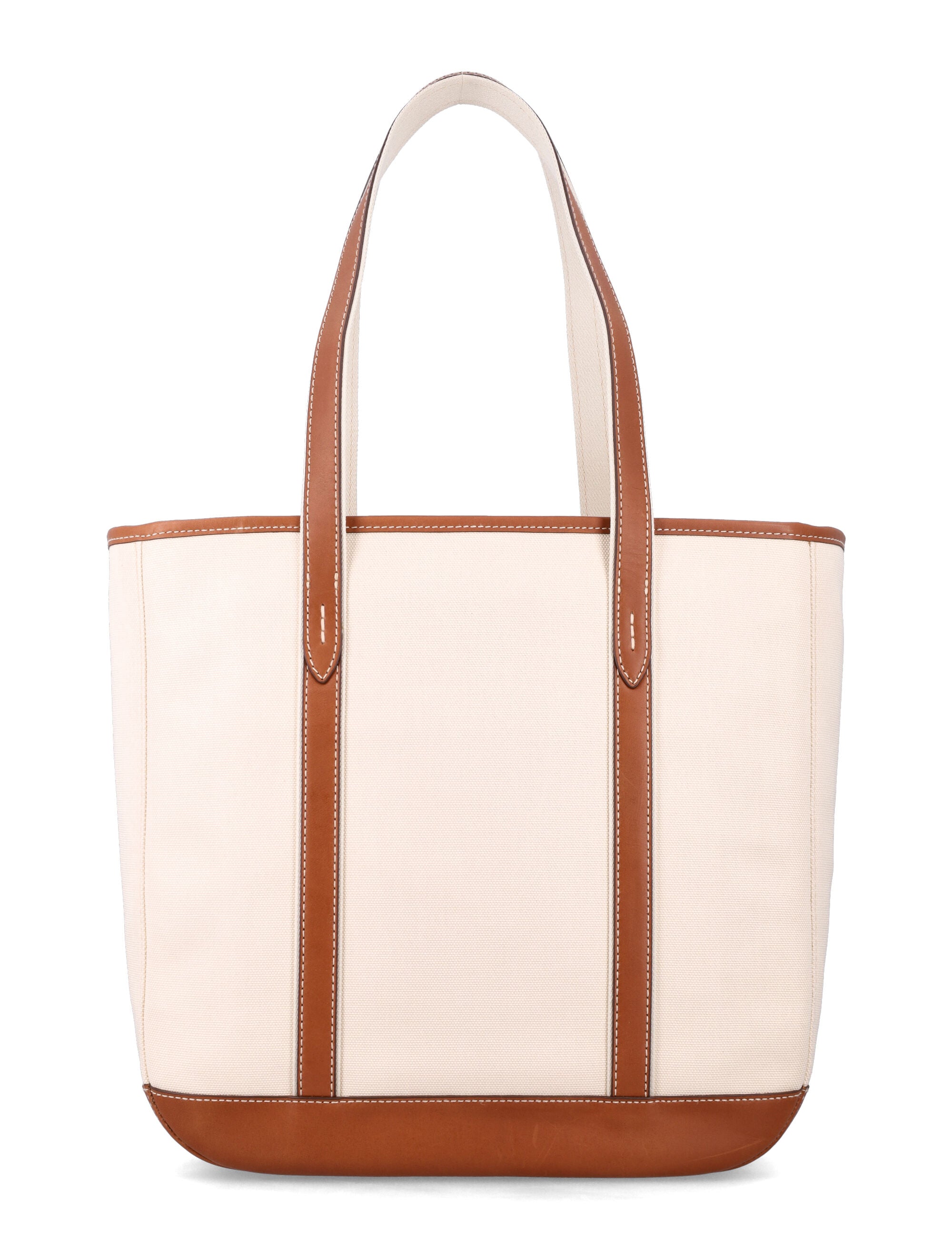 Polo Ralph Lauren leather-trim shopper tote Ecru + Cuoio Cotton Trim