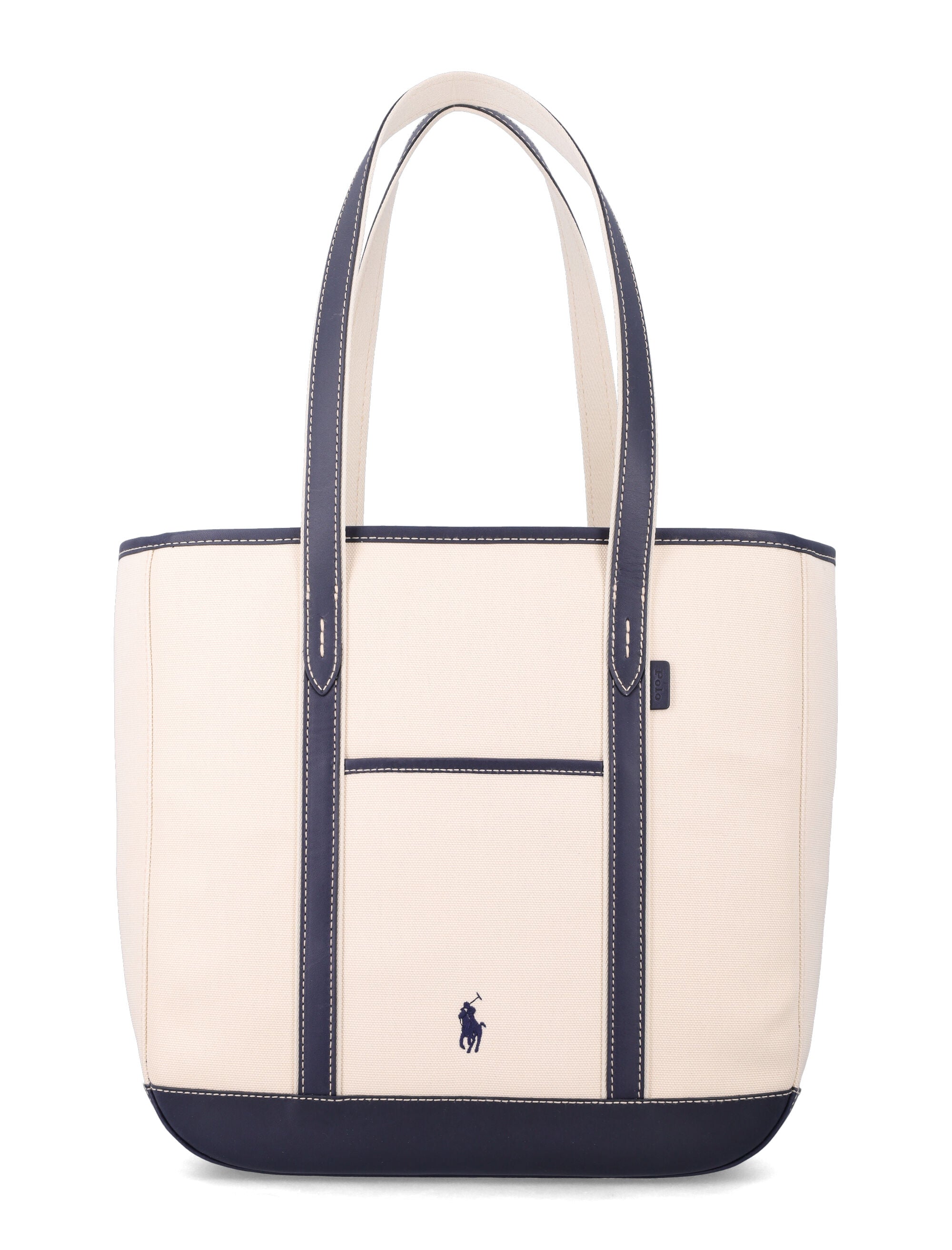 Polo Ralph Lauren leather-trim shopper tote Ecru + Blue Cotton Trim