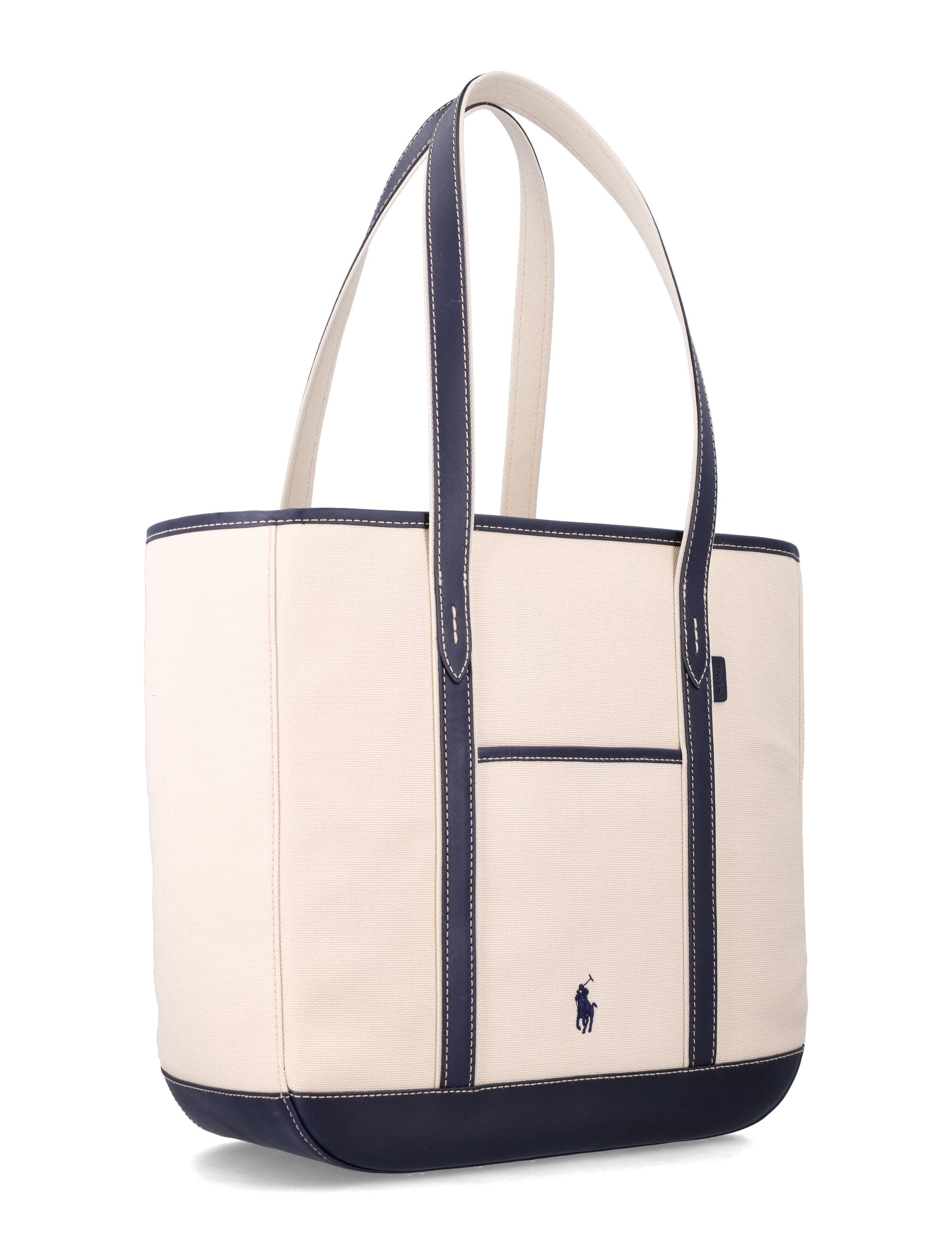 Polo Ralph Lauren leather-trim shopper tote Ecru + Blue Cotton Trim