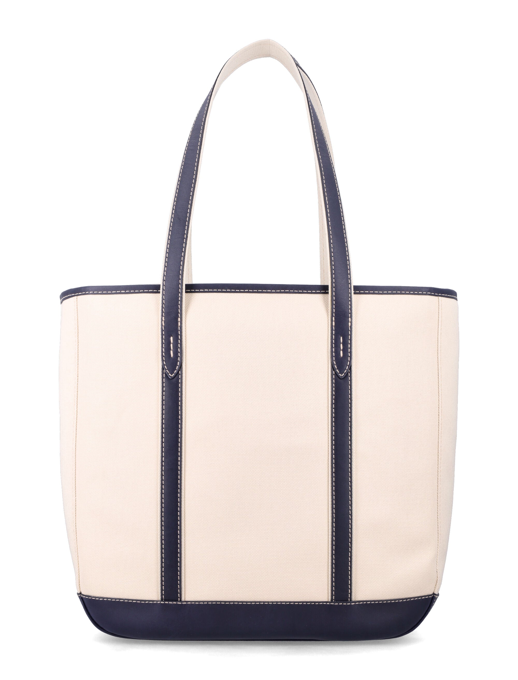 Polo Ralph Lauren leather-trim shopper tote Ecru + Blue Cotton Trim