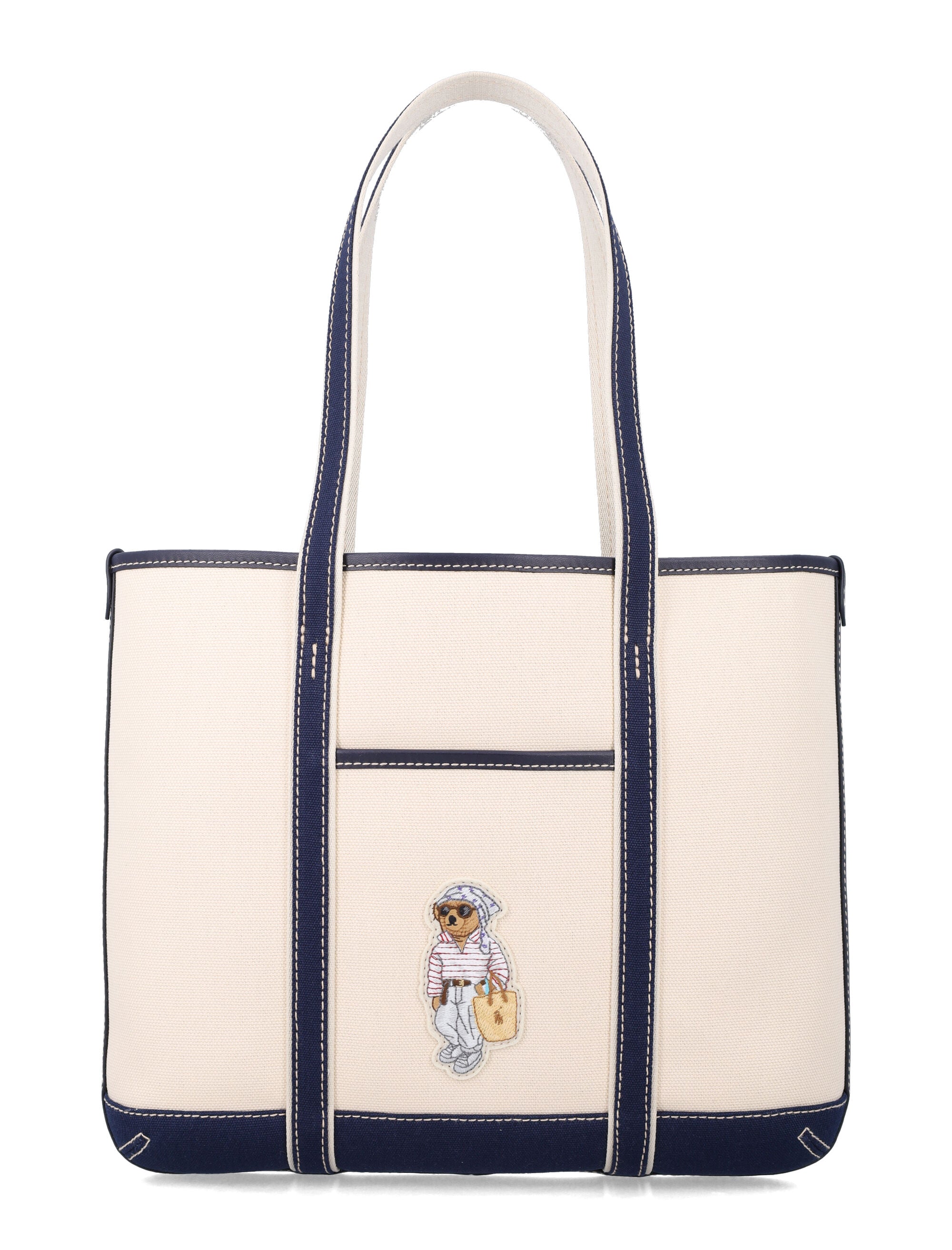 Polo Ralph Lauren Bear canvas tote bag Ecru + Blue Cotton