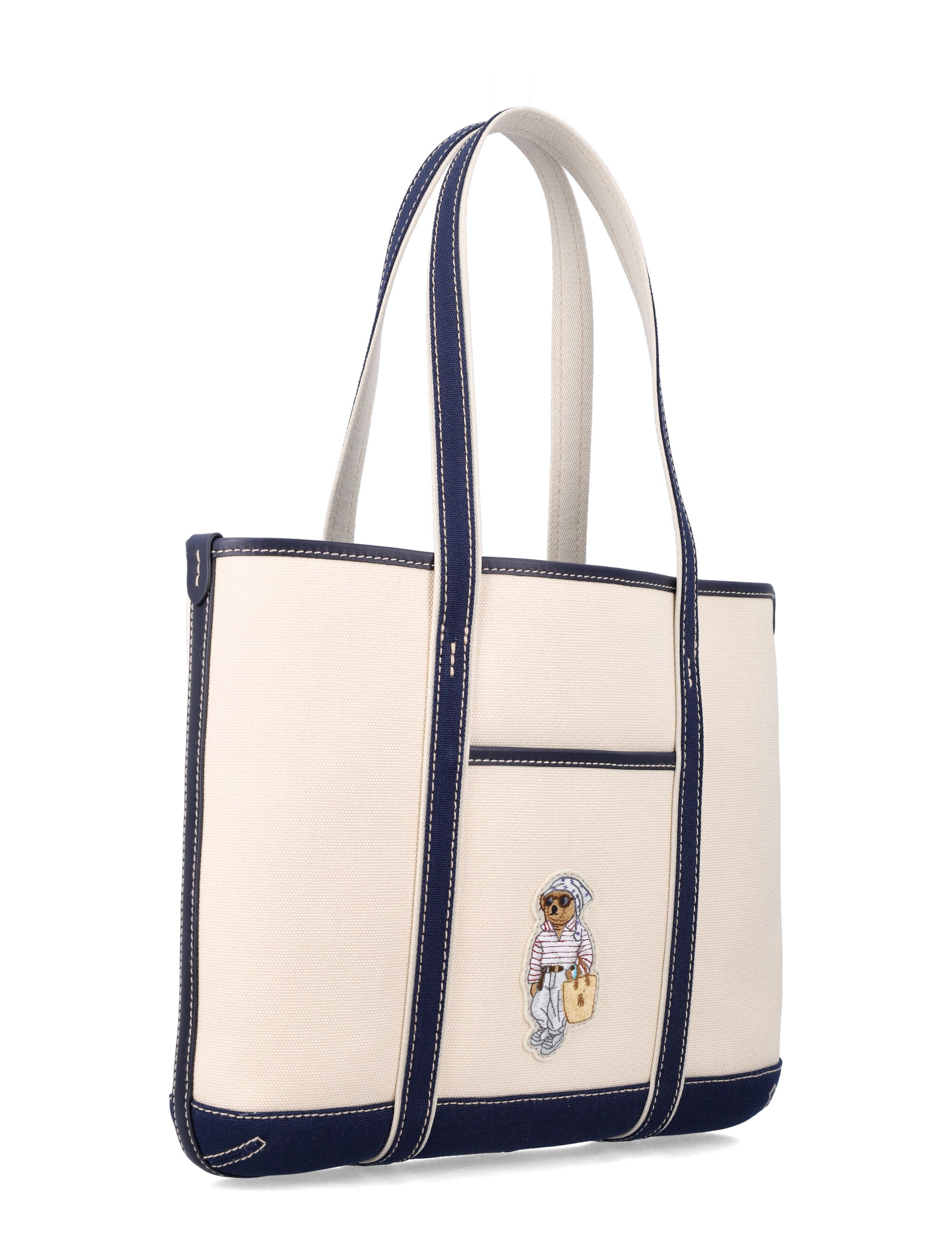 Polo Ralph Lauren Bear Canvas Tote Bag Ecru + Blue Cotton