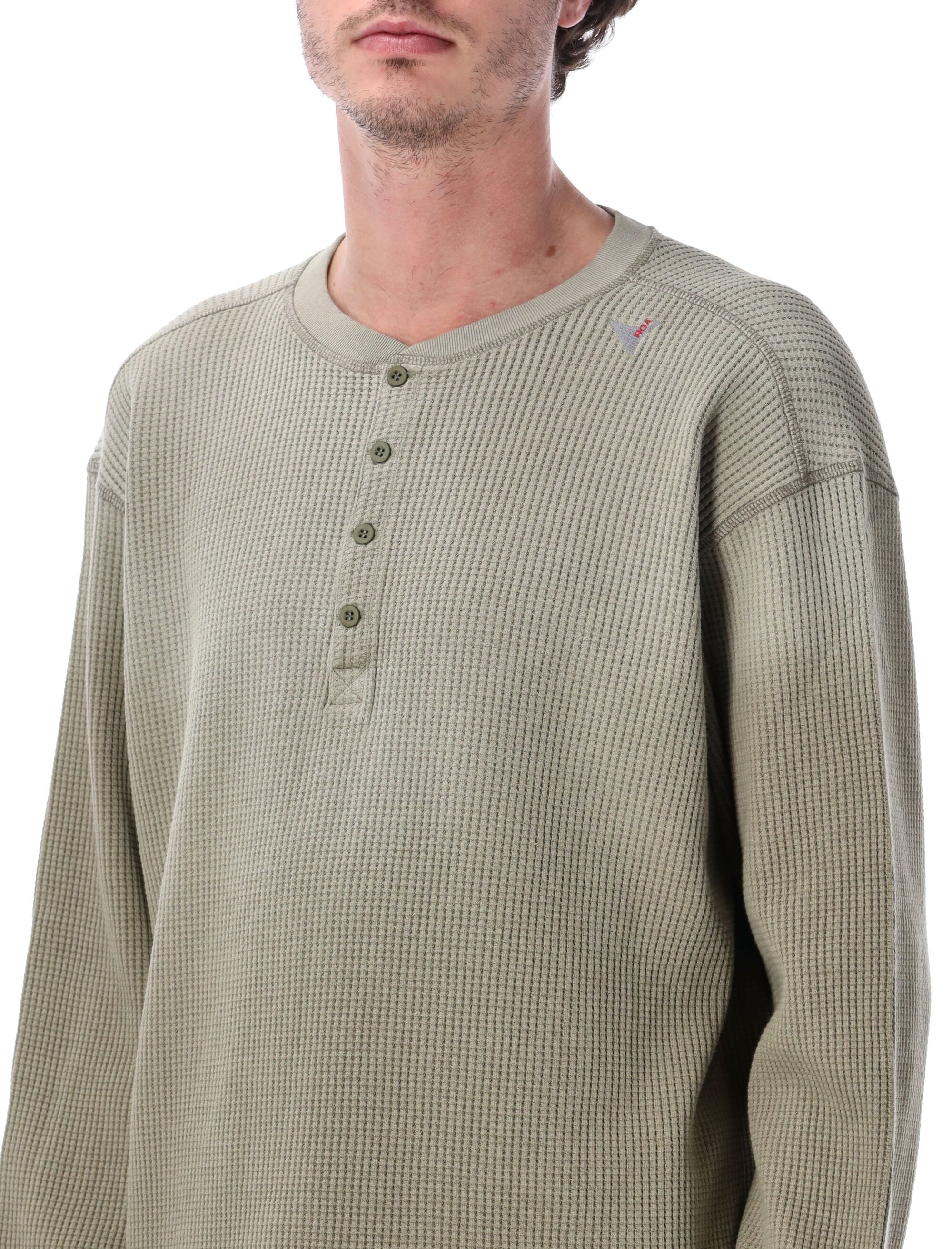 ROA Bee Sun faded waffle serafino Grey Green Organic Cotton T-shirt