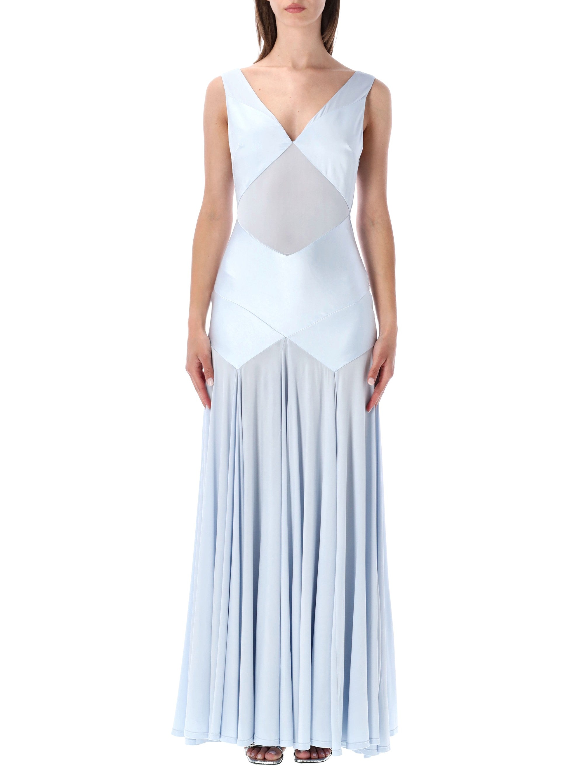 Self-Portrait Satin Jersey Maxi Dress Blue Viscose