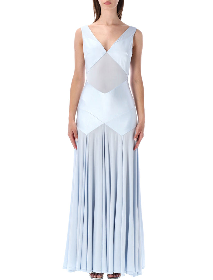 Self-Portrait Satin Jersey Maxi Dress Blue Viscose