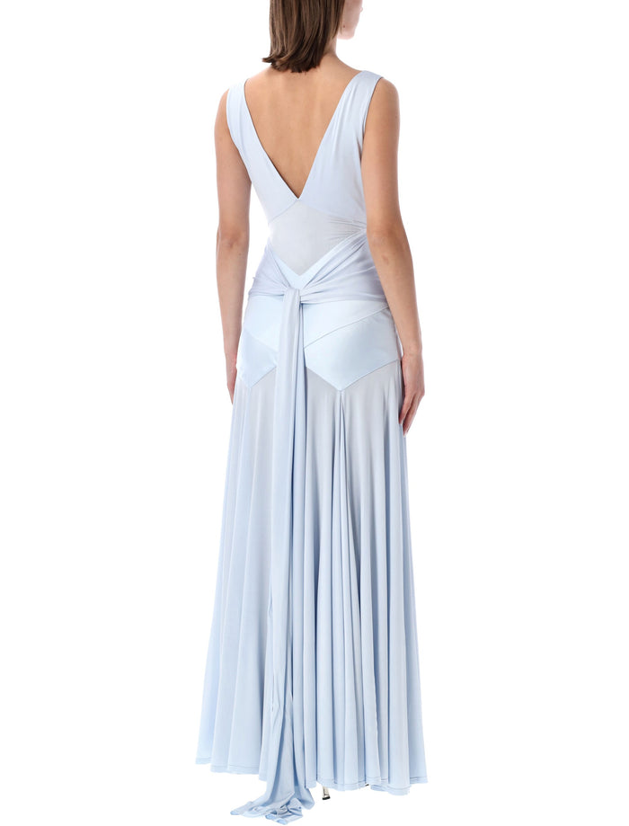 Self-Portrait Satin Jersey Maxi Dress Blue Viscose