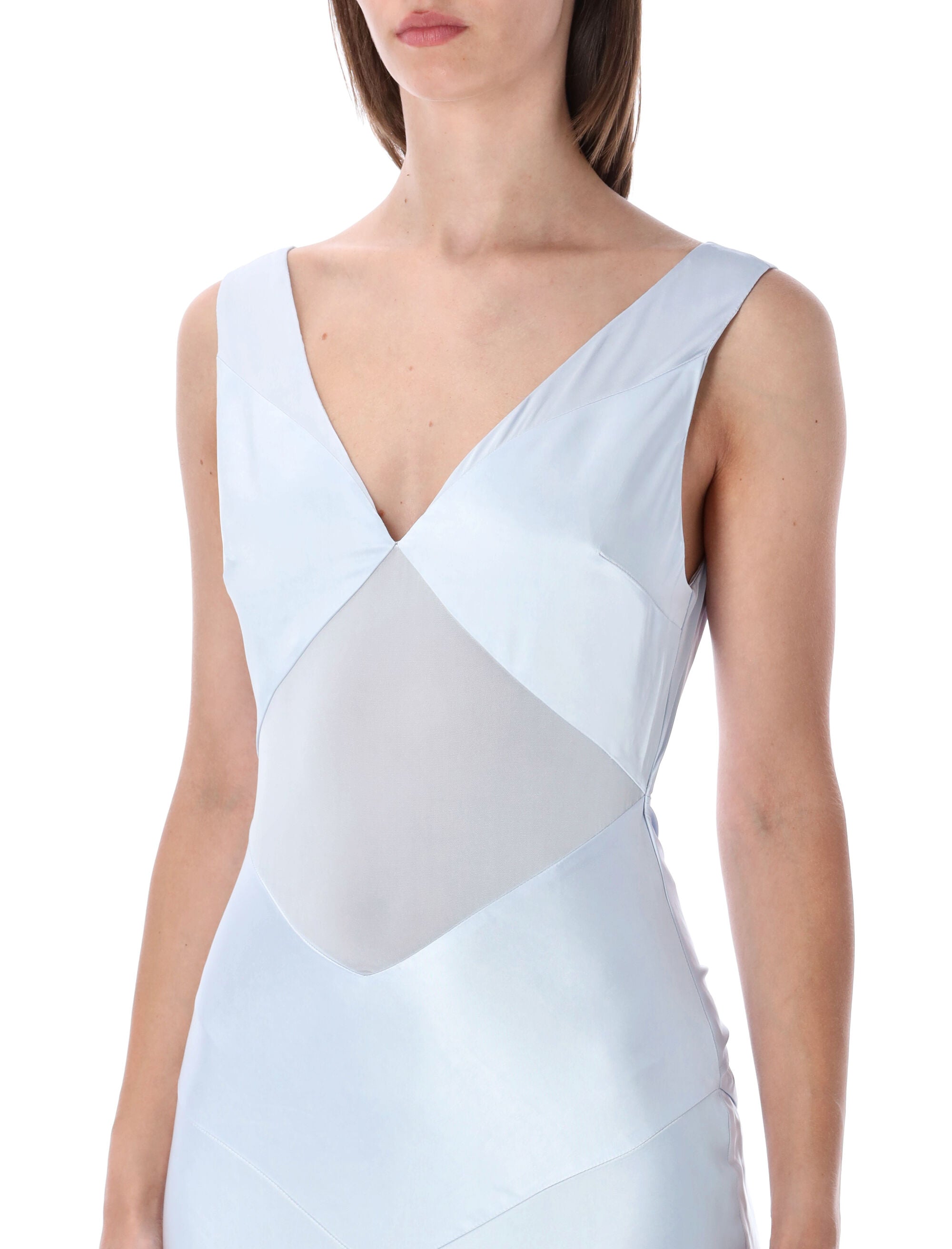 Self-Portrait Satin Jersey Maxi Dress Blue Viscose