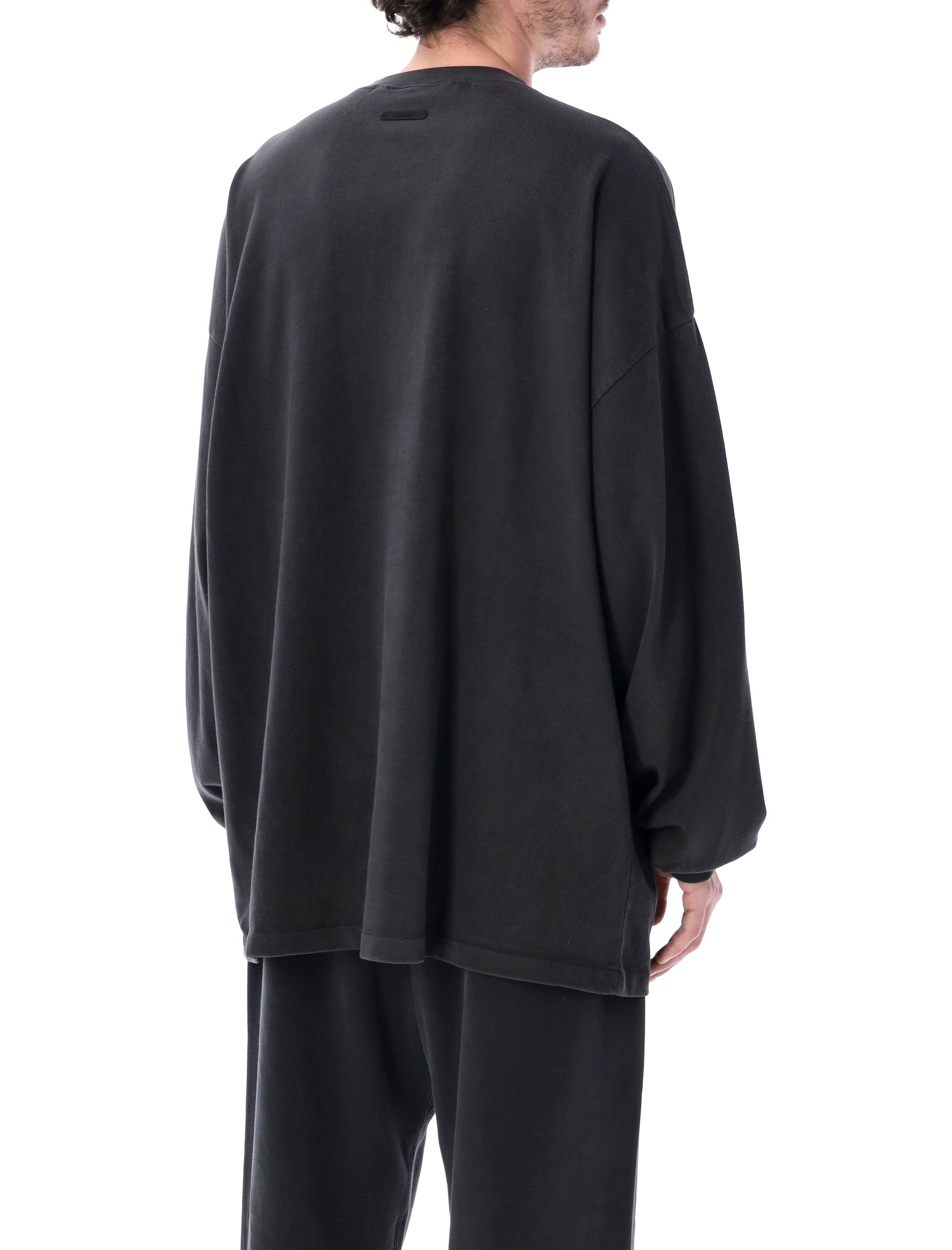 Essentials Fear Of God Black Campus 90s Long Sleeve Tee Faded Cotton Tshirt