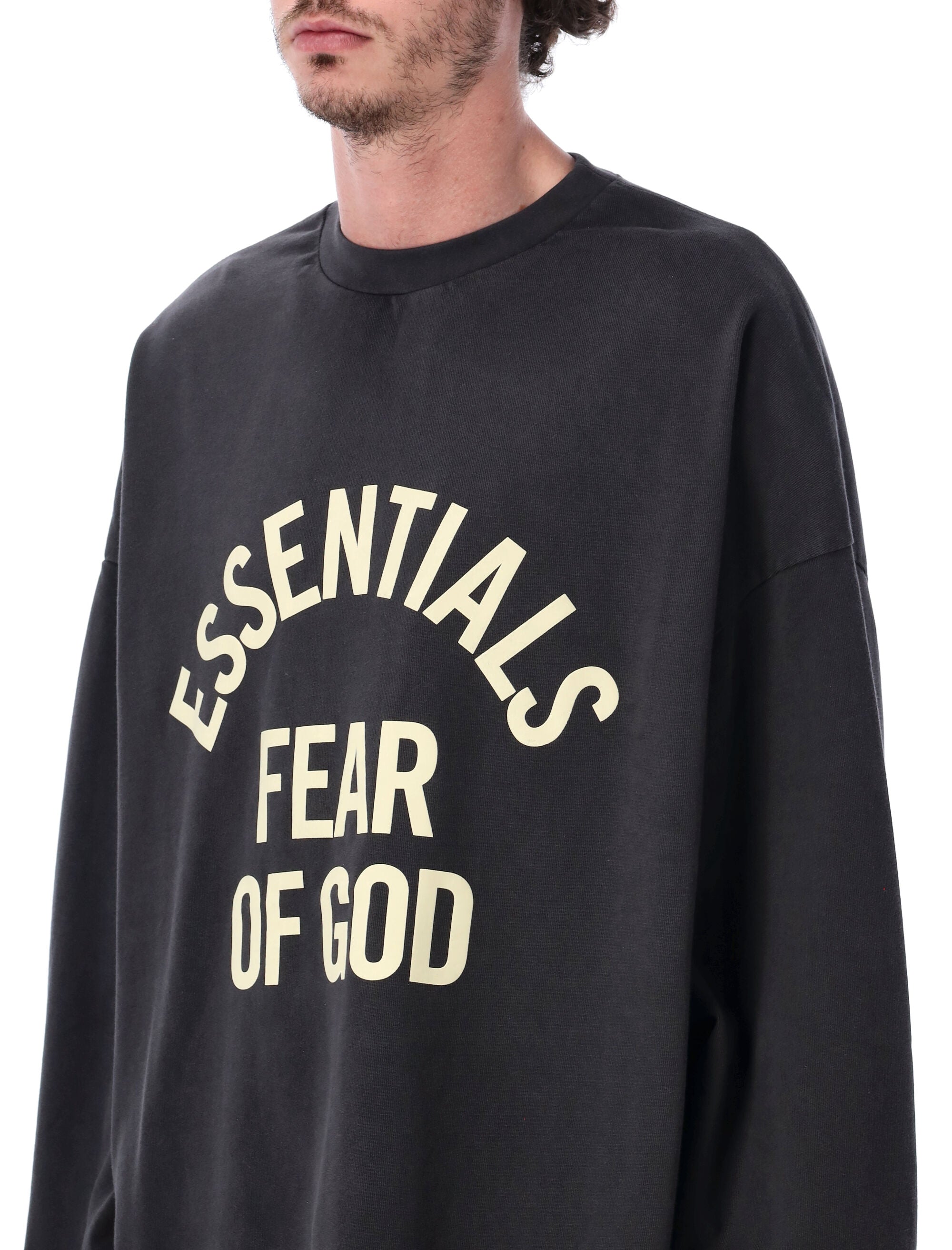 Essentials Fear Of God Black Campus 90s Long Sleeve Tee Faded Cotton Tshirt