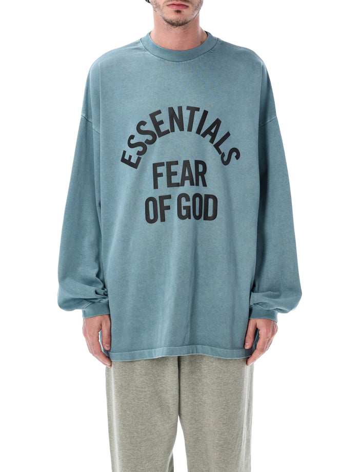 Essentials Fear Of God Light Blue Campus 90s Long Sleeve Tee Faded Coastal Cotton Tshirt