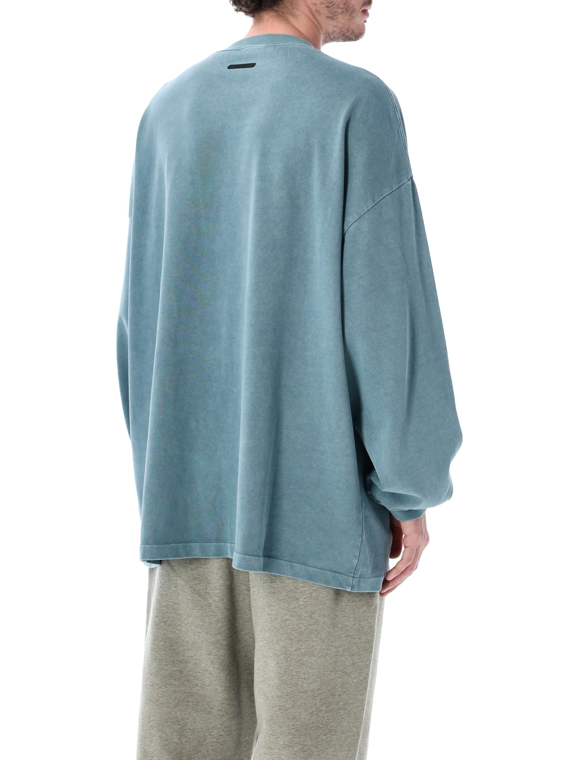 Essentials Fear Of God Light Blue Campus 90s Long Sleeve Tee Faded Coastal Cotton Tshirt