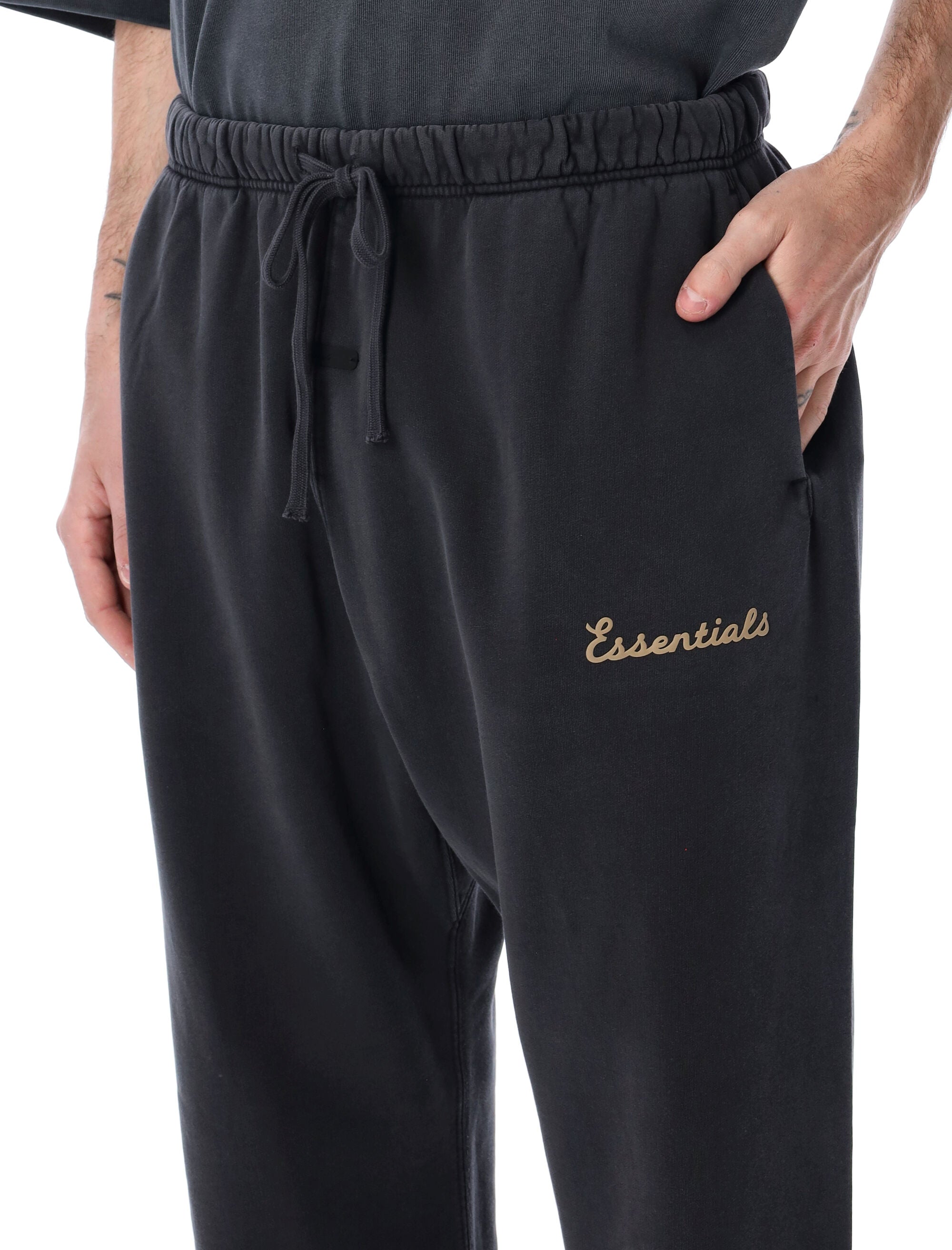 Essentials Fear Of God Training Classic Flare Black Sweatpants Faded Cotton Pant