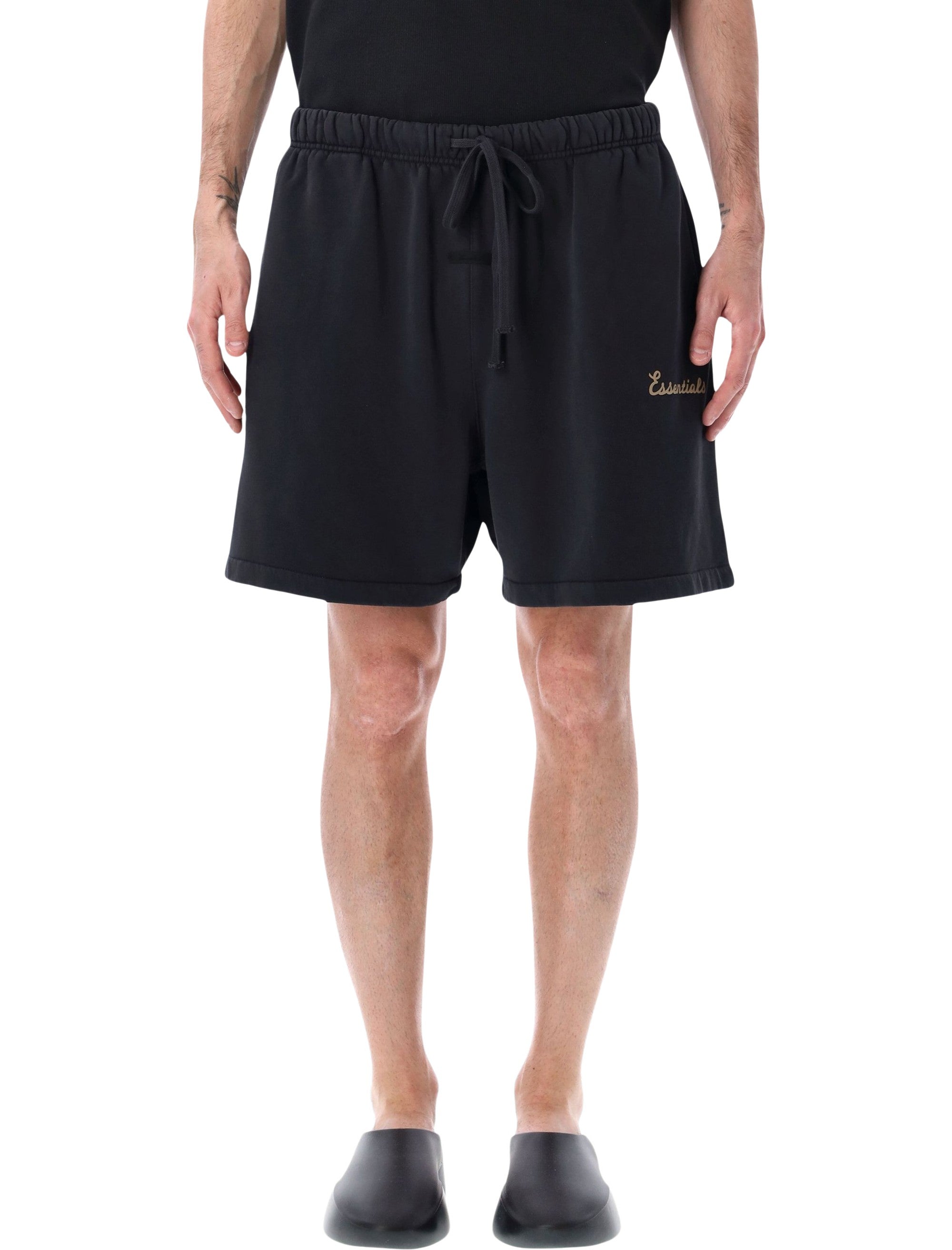 Essentials Fear Of God Training Classic Black Sweatshorts Faded Cotton Short