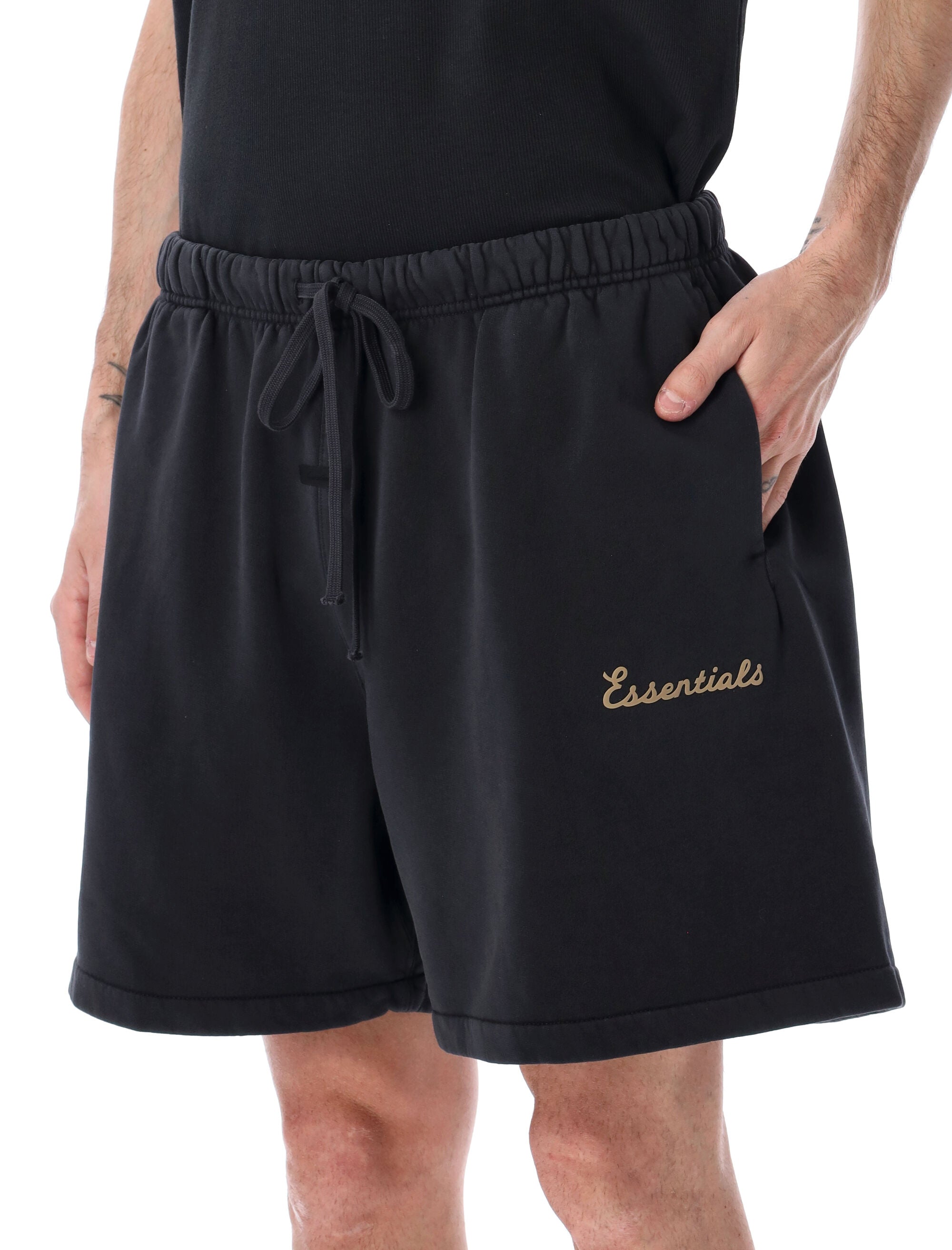 Essentials Fear Of God Training Classic Black Sweatshorts Faded Cotton Short