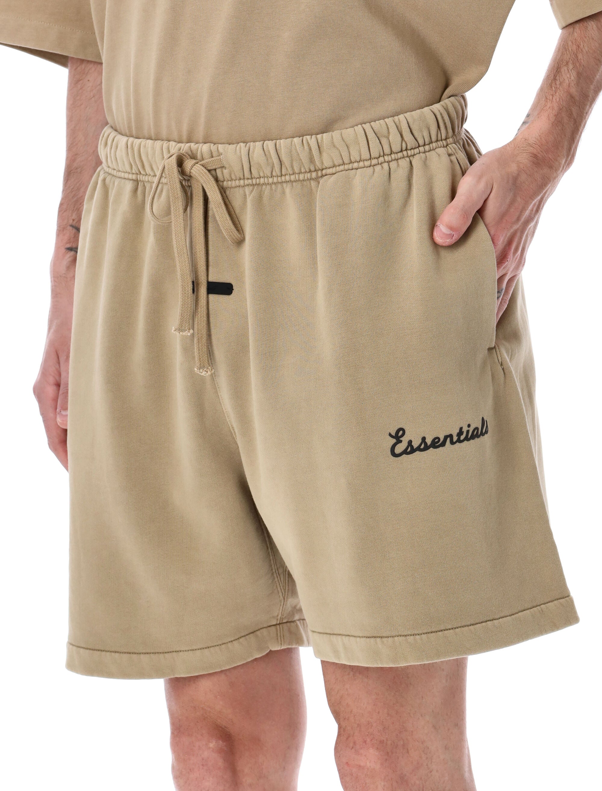 Essentials Fear Of God Training Classic Sand Sweatshorts Faded Dune Cotton Short