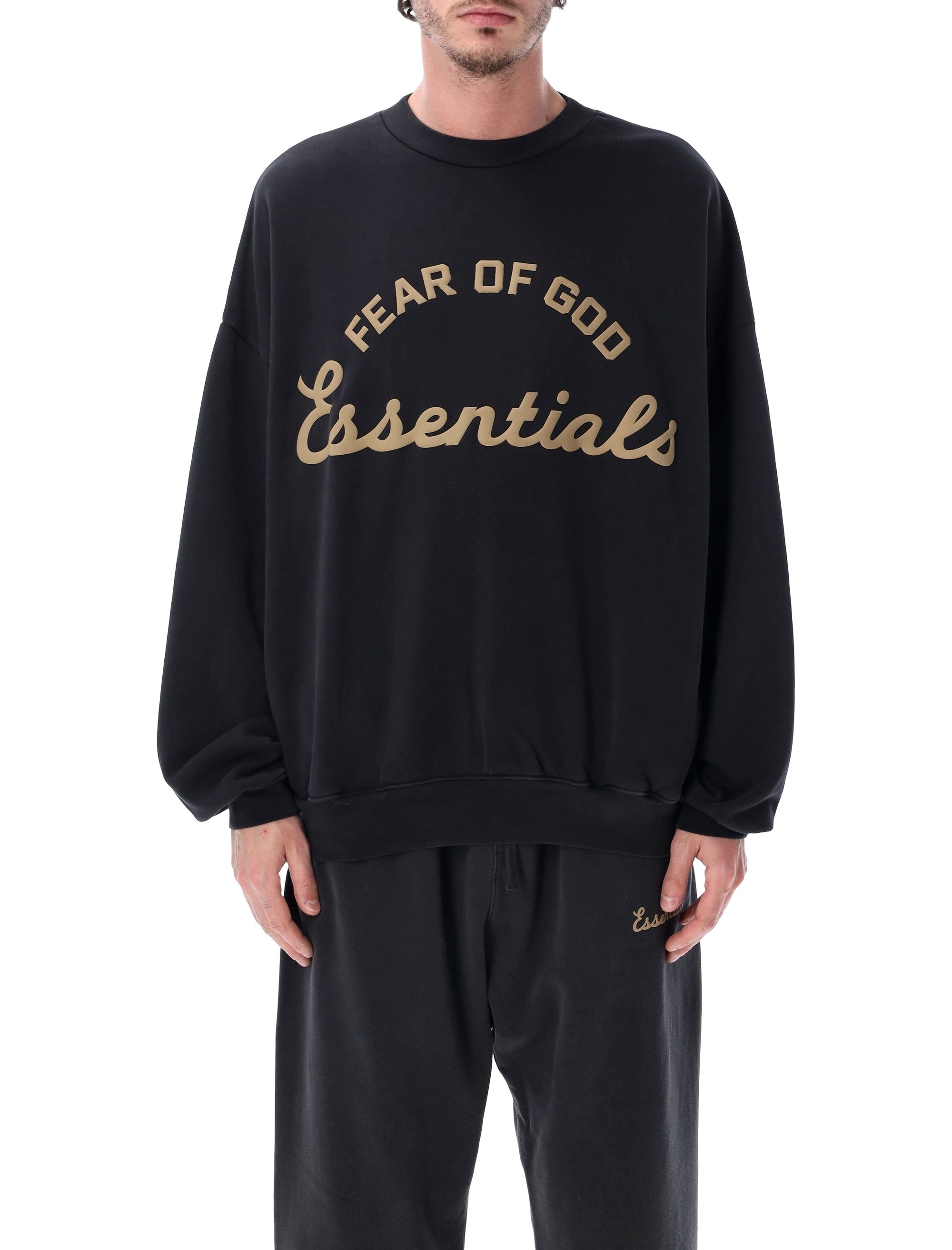 Essentials Fear Of God Black Training 90s Crewneck Sweatshirt Faded Cotton
